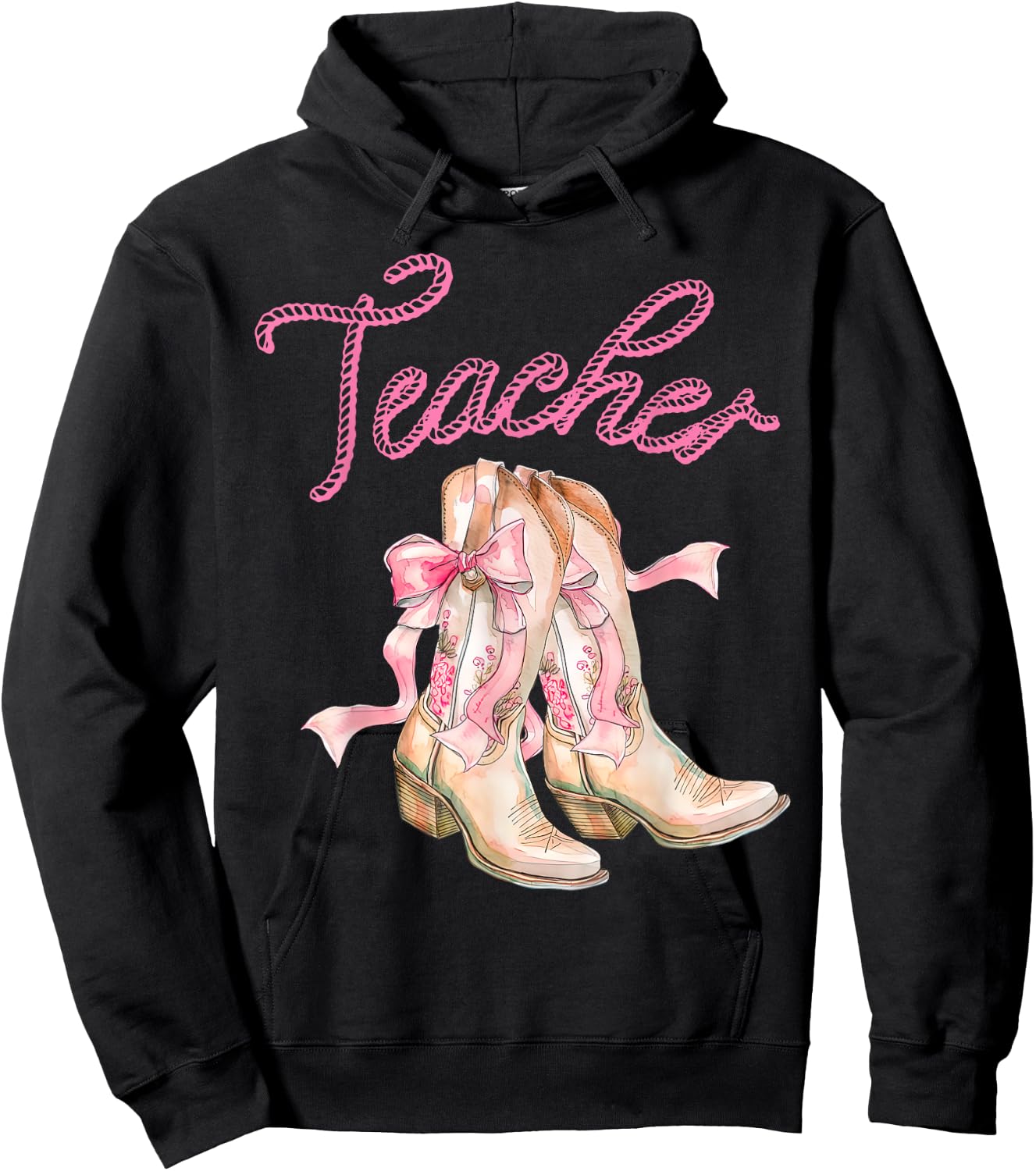 Coquette Teacher Cowgirl Boots Rodeo Country Western Hoodie - Hoodie | Black