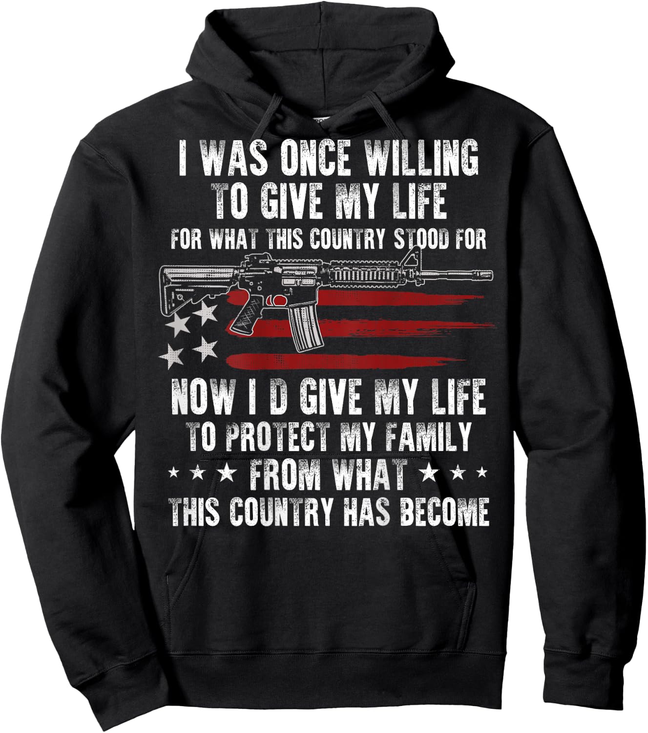 Funny Vintage USA American AR-15 Gun Flag Men Women on back Hoodie - Hoodie | Black