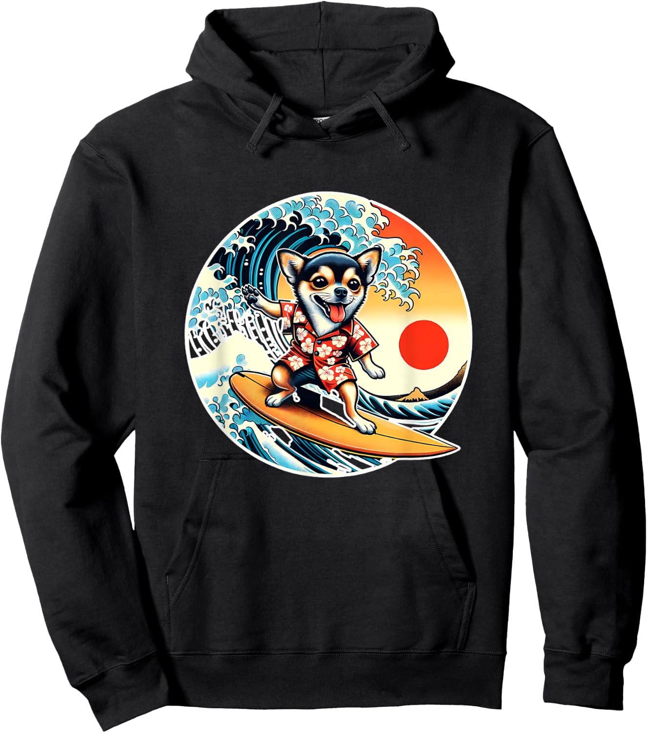 Great Wave Kanagawa Chihuahua dog Surfing Hoodie - Hoodie | Black