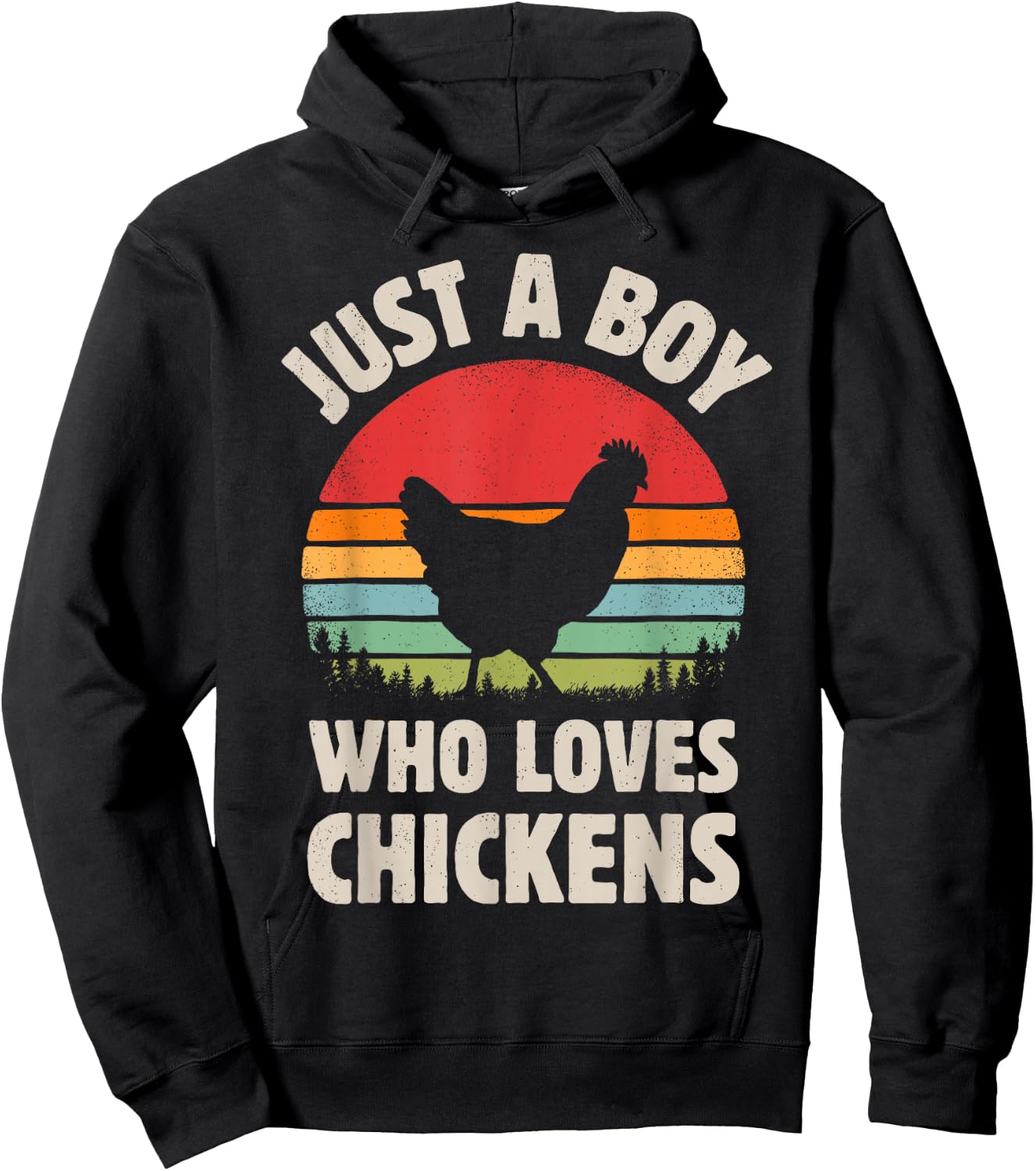Chicken Just A Boy Who Loves Retro Farm Animal Farmer Sunset Hoodie - Hoodie | Black