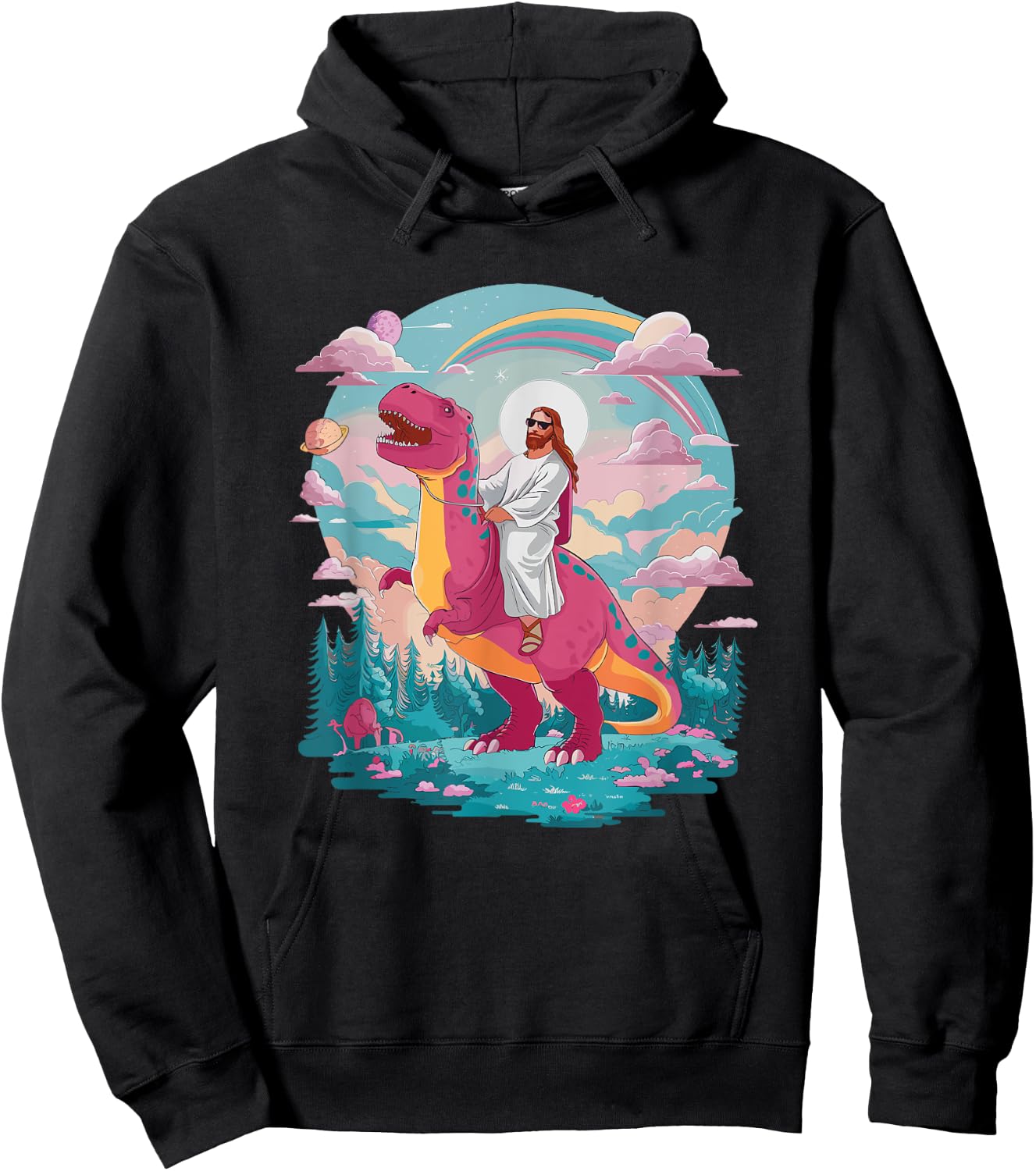 Funny Jesus Riding T-Rex Dinosaur Meme Parody for Believers Hoodie - Hoodie | Black