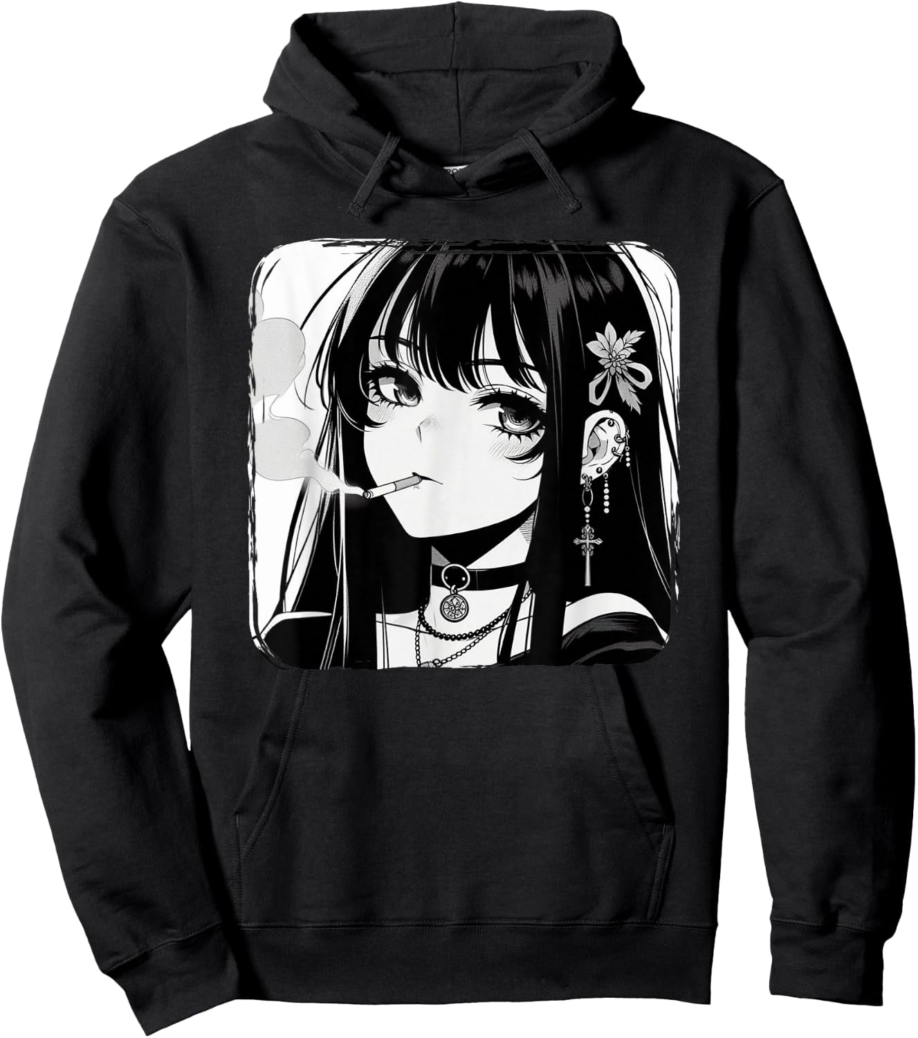 Anime Horror Girl Aesthetic Grunge Waifu Japanese Otaku Hoodie - Hoodie | Black