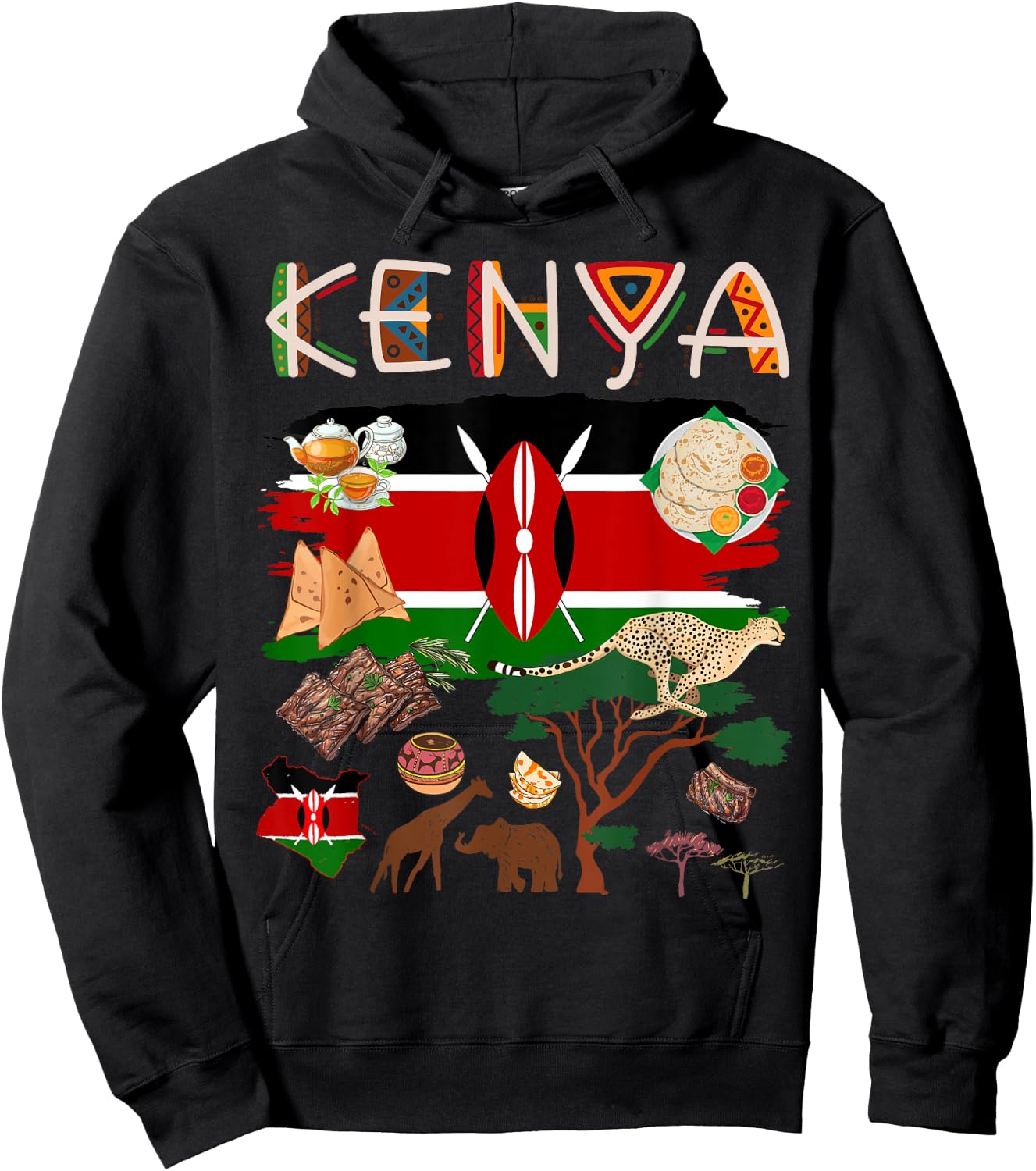Kenya Flag Outfit Idea For Kids Kenya Food & Kenyan Flag Hoodie - Hoodie | Black