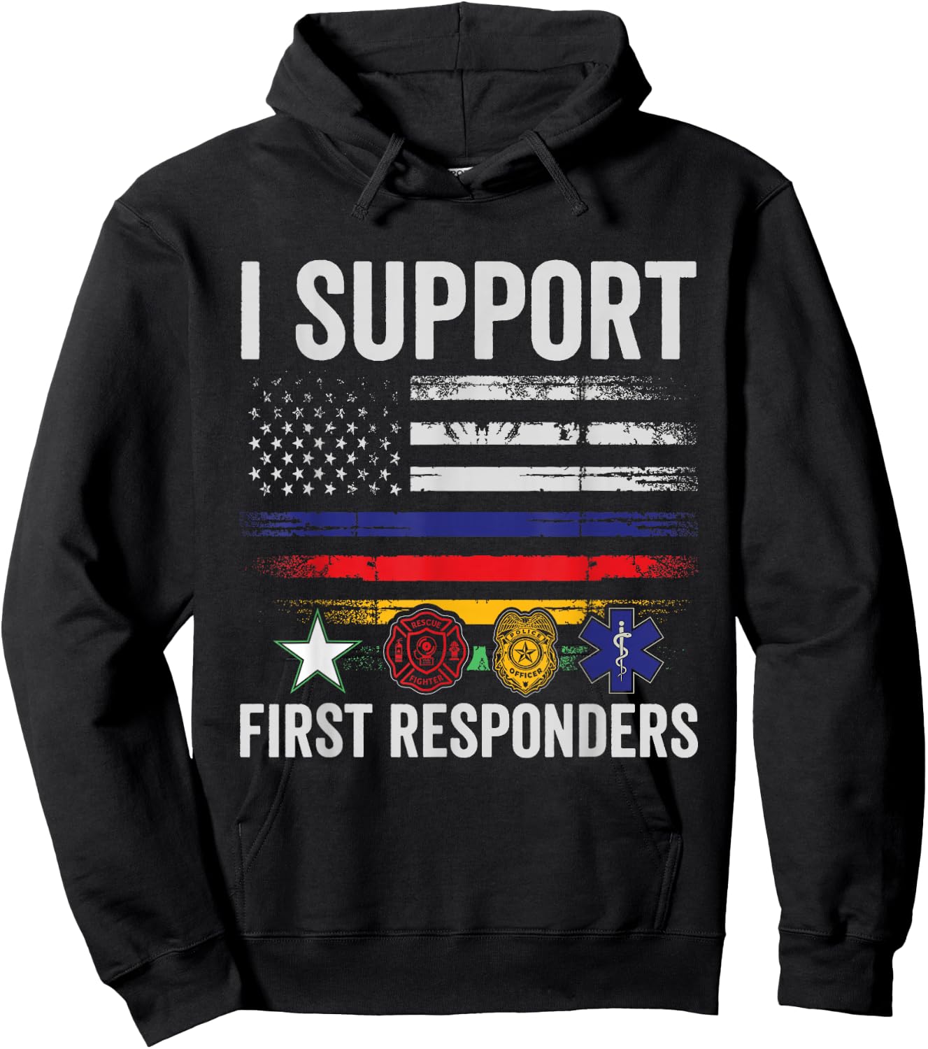 First Responders American Thin Line Police Fire Military EMS Hoodie - Hoodie | Black