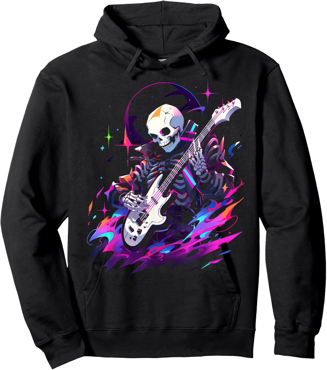 Skeleton playing guitar ,Rock Star Shredding Guitar Hoodie - Hoodie | Black