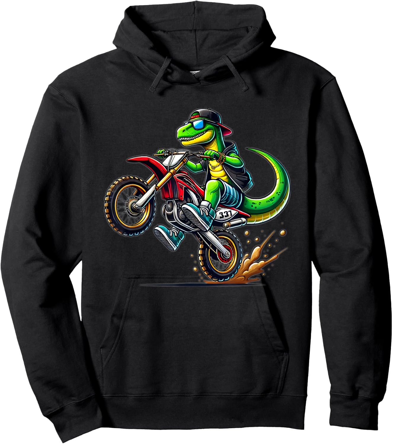Funny Dirt Bike Boys Kids Dinosaur Motorcycle Riding Hoodie - Hoodie | Black