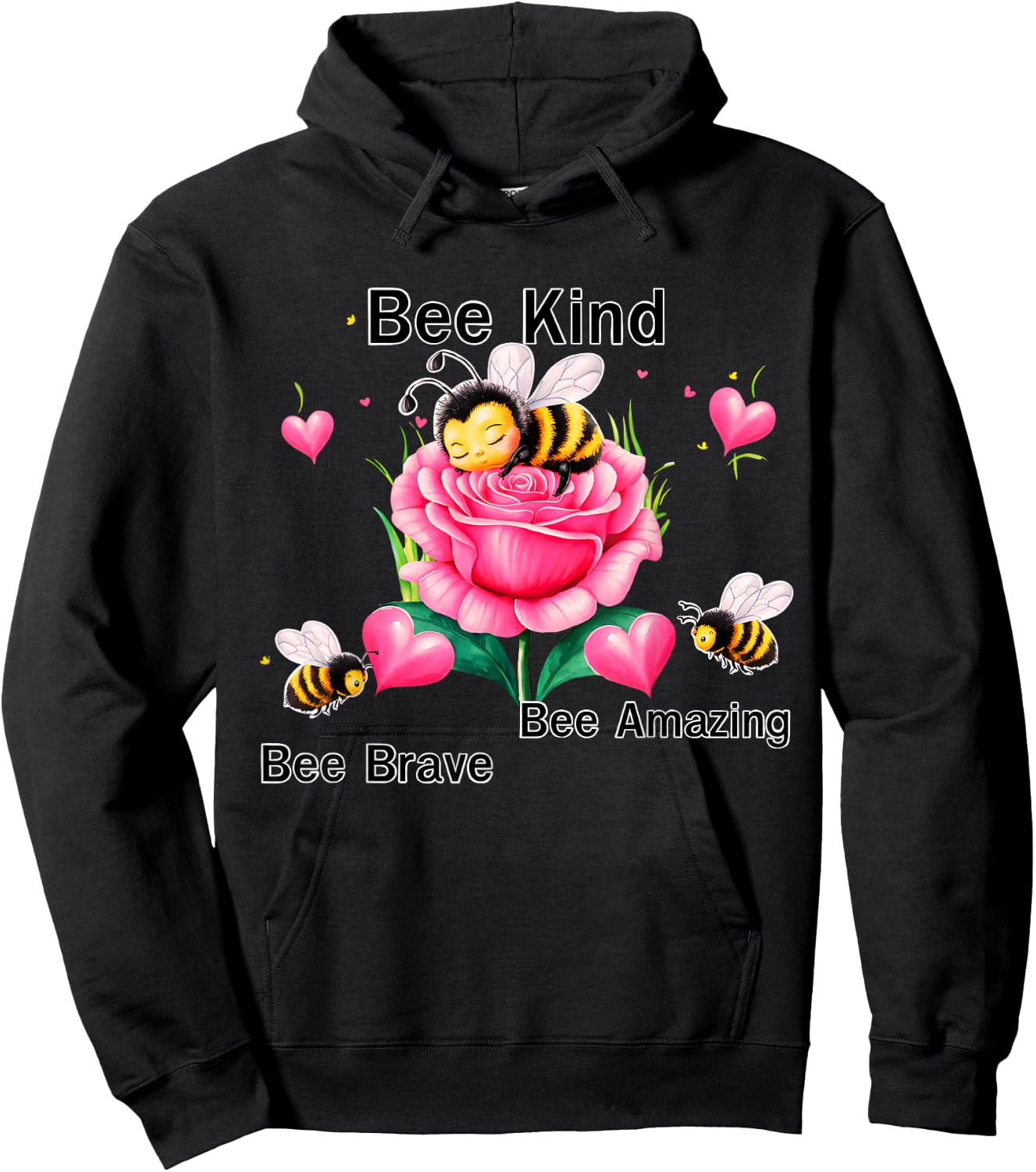 BumbleBee Bee Kind Positive Buble Bee Flowers Rose Hoodie - Hoodie | Black