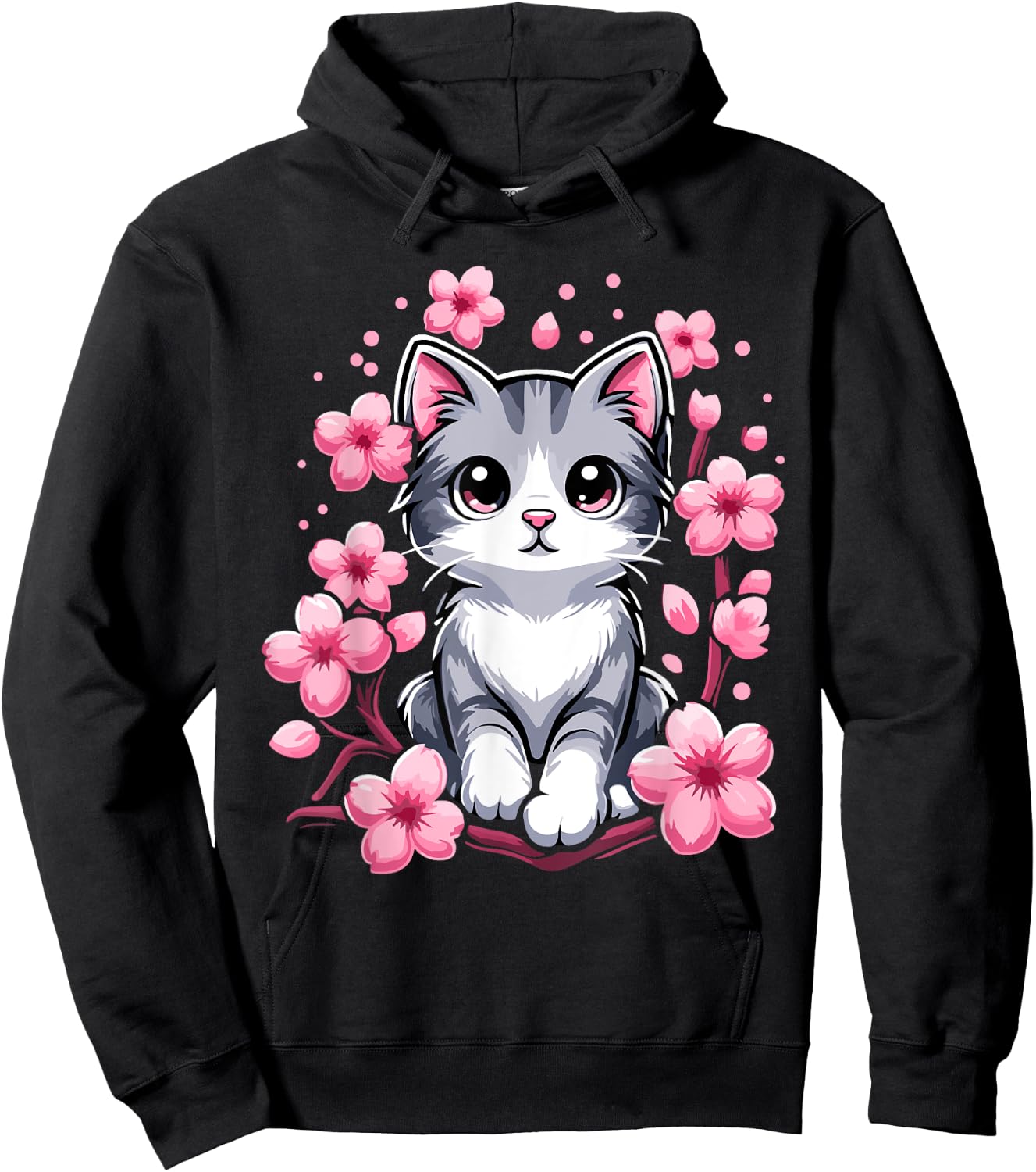 Cute Cherry Blossom Cat Kitten Men Women Girls Kids Hoodie - Hoodie | Black