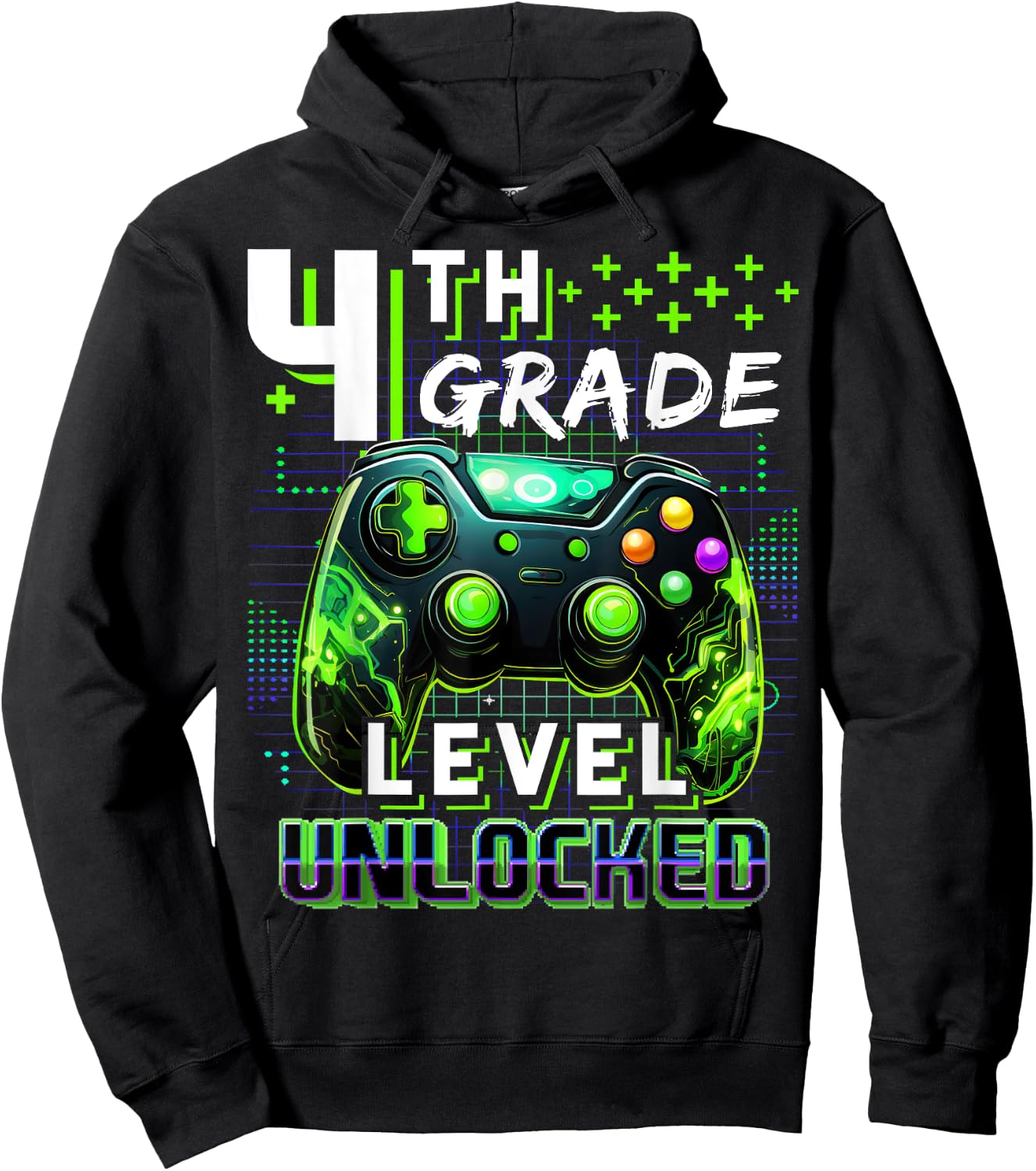 Back to School 4th Grade Boys Gamer First Day School Level Hoodie - Hoodie | Black