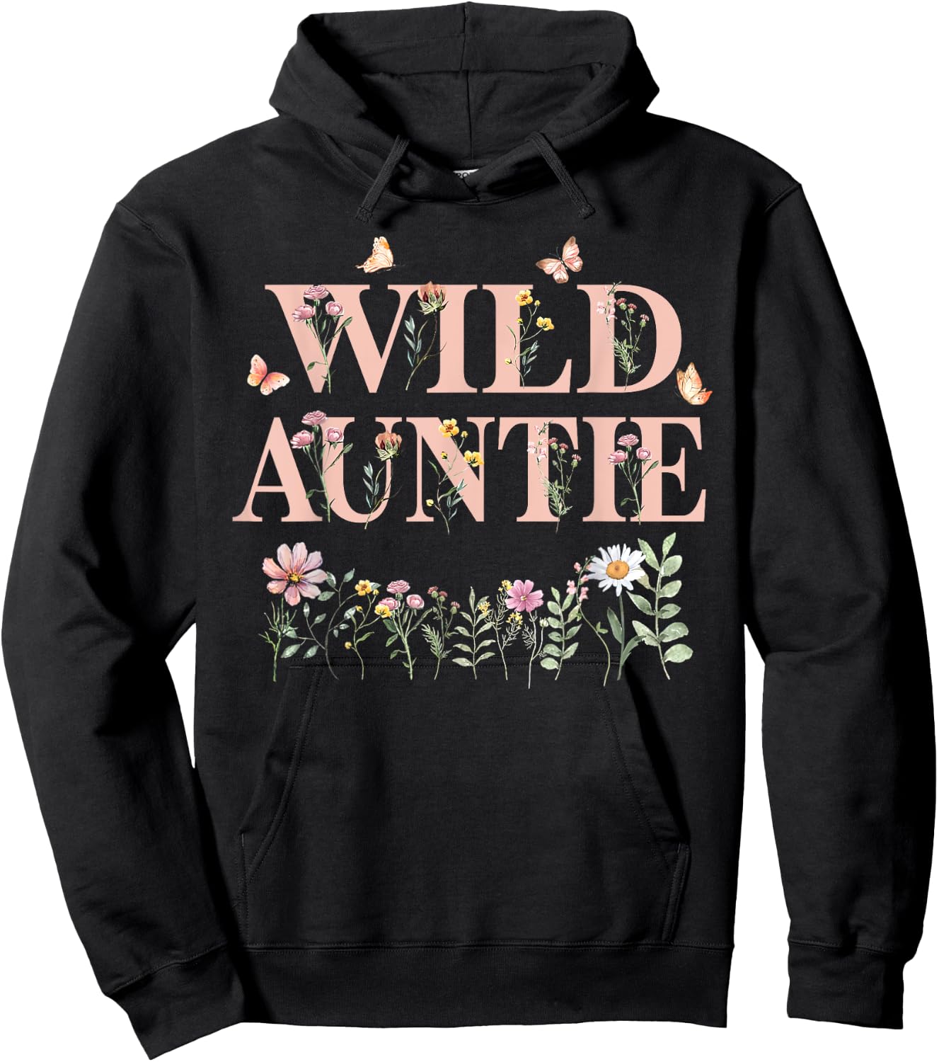 Wild Auntie Wildflower Watercolor Floral 1st Birthday Aunt Hoodie - Hoodie | Black