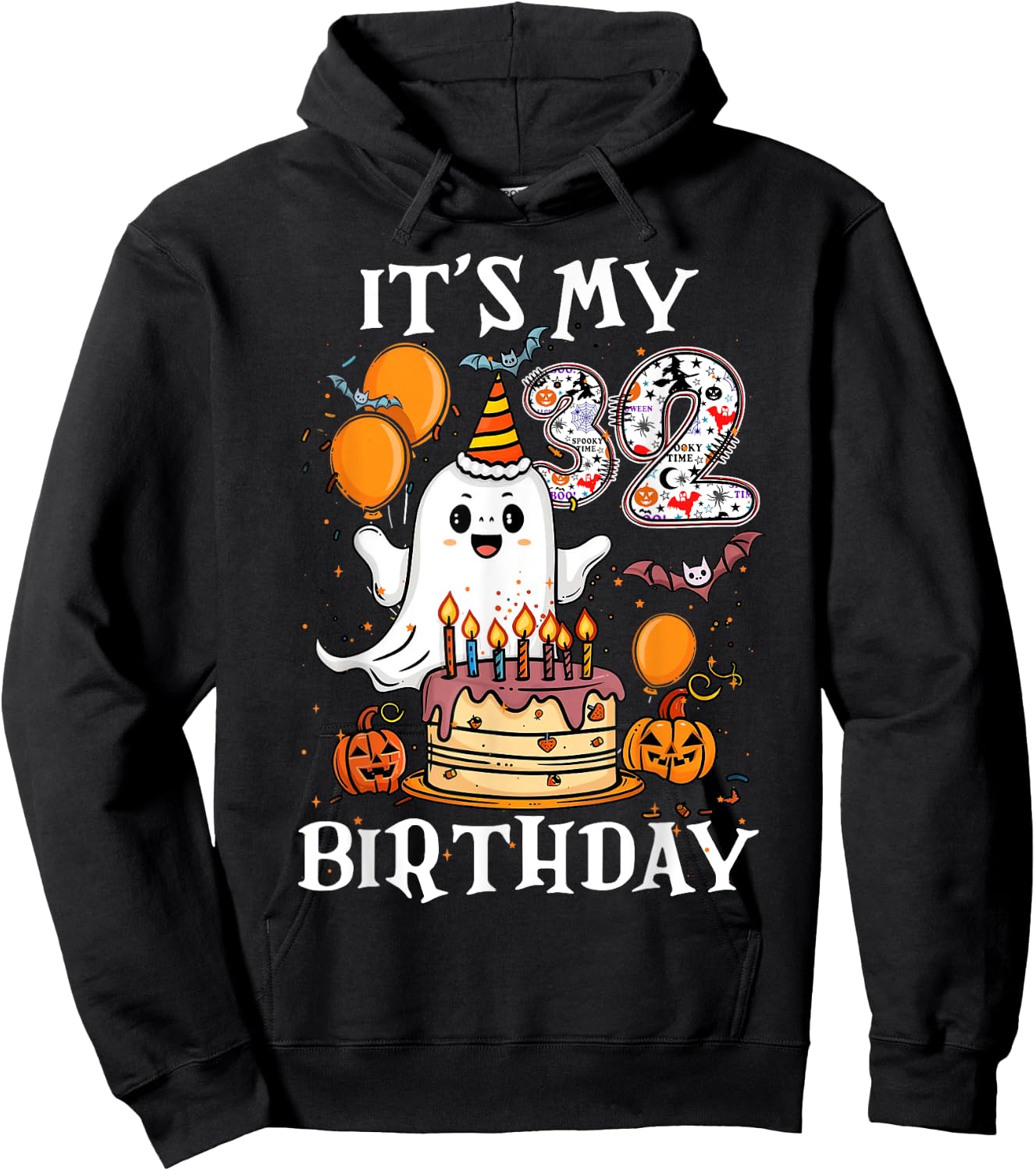Boo It's My 32nd Birthday Halloween Ghost 32 Years Old B-day Hoodie - Hoodie | Black