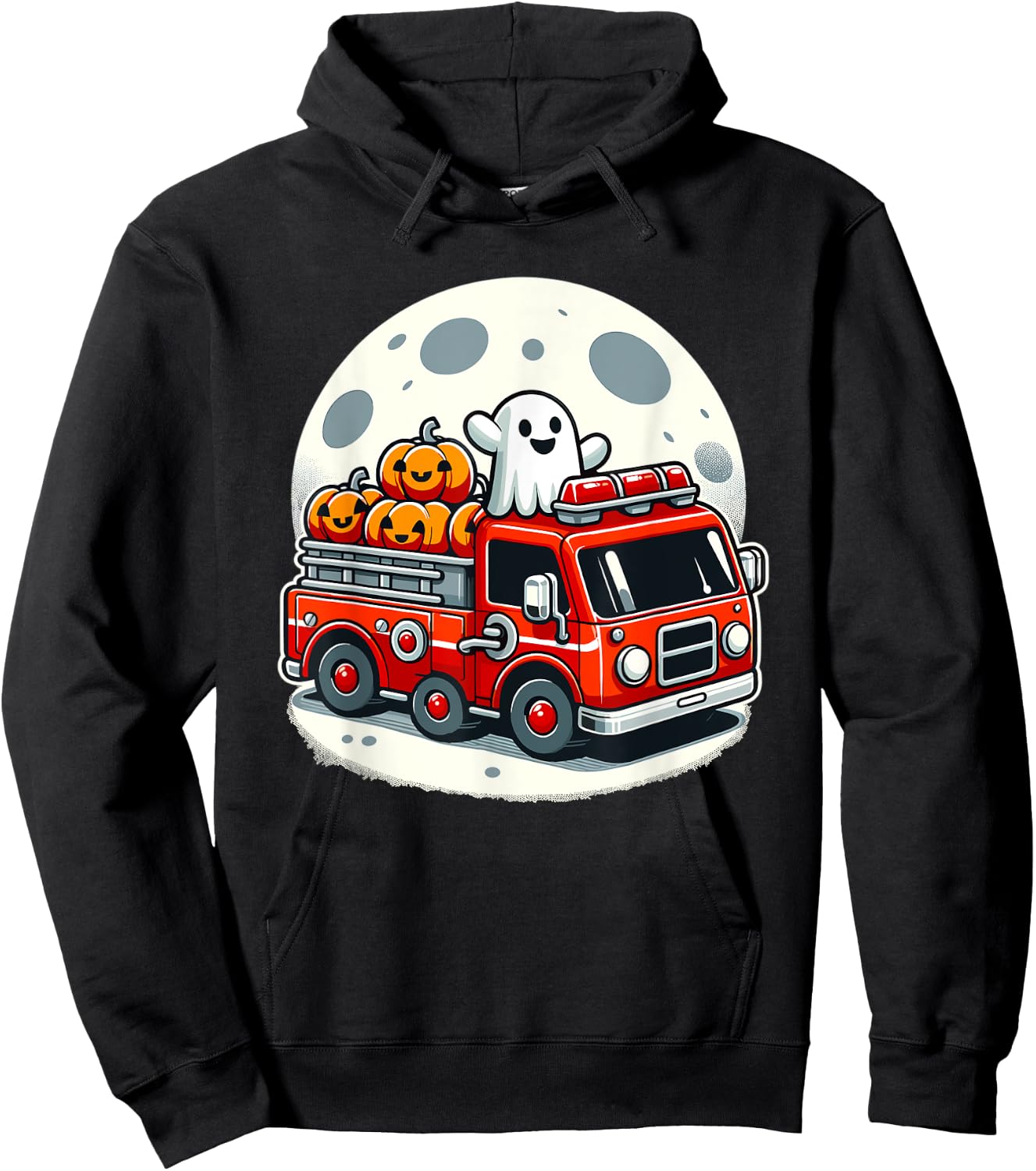 Halloween Ghost Firetruck Funny Pumpkins For Kids Hoodie - Hoodie | Black