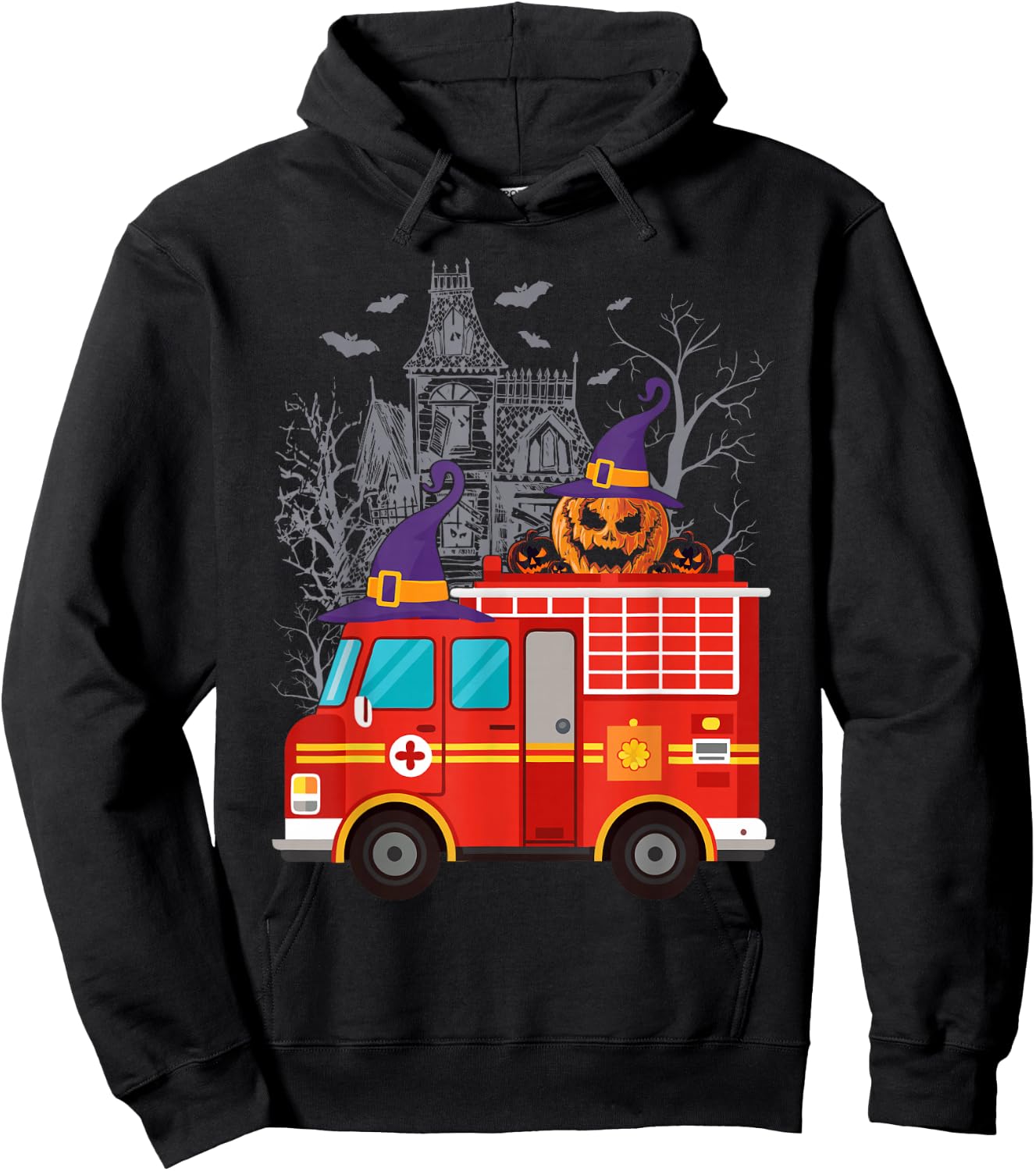 Kids Firetruck Pumpkin Firefighter Toddler Boys Halloween Hoodie - Hoodie | Black