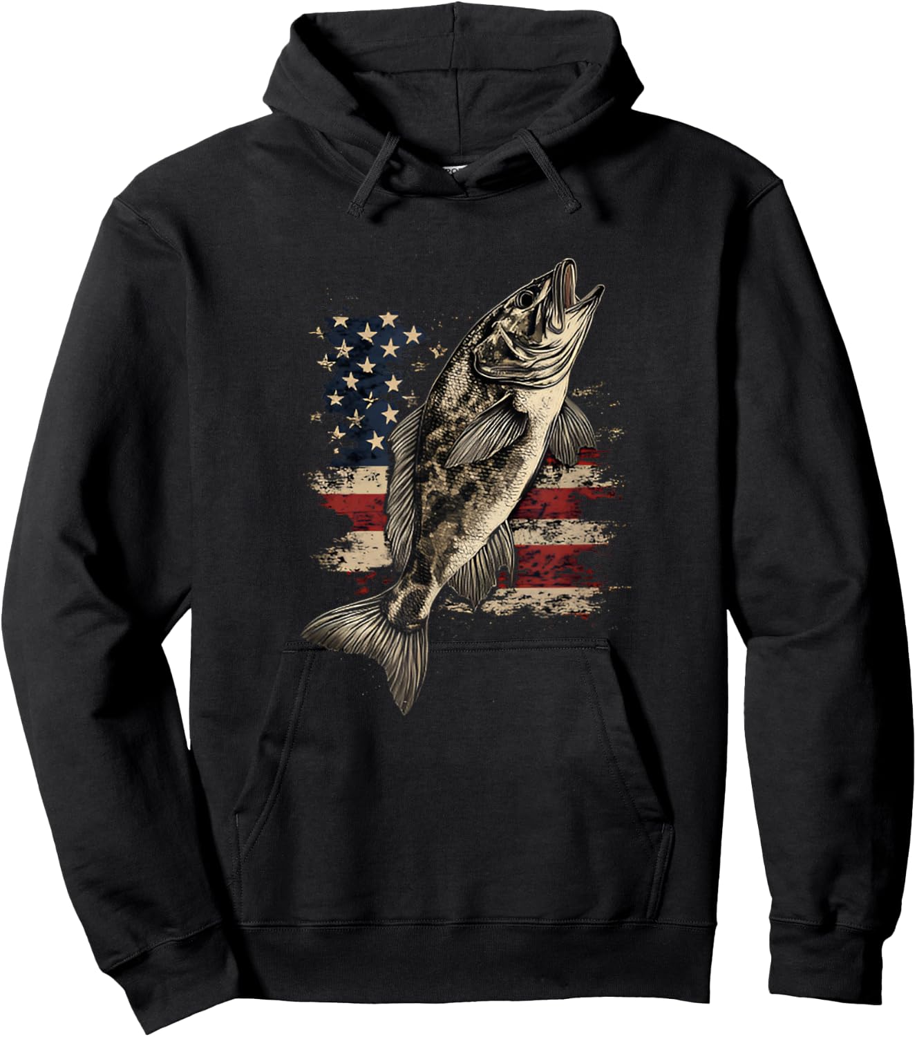 Funny Family Fisher & Fisherman Co. Fishing American Flag Bass Fish Men Women -Adult Hoodie - Hoodie | Black