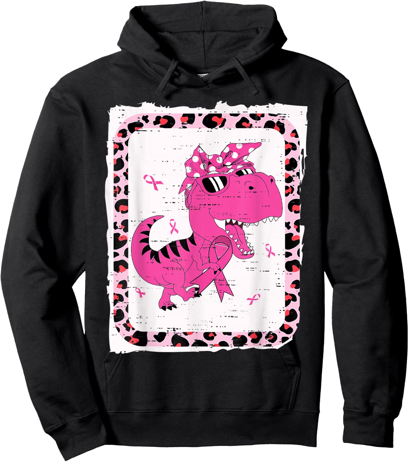 Kids Breast Cancer Awareness Girls T Rex Dinosaur Dino Pink Hoodie - Hoodie | Black