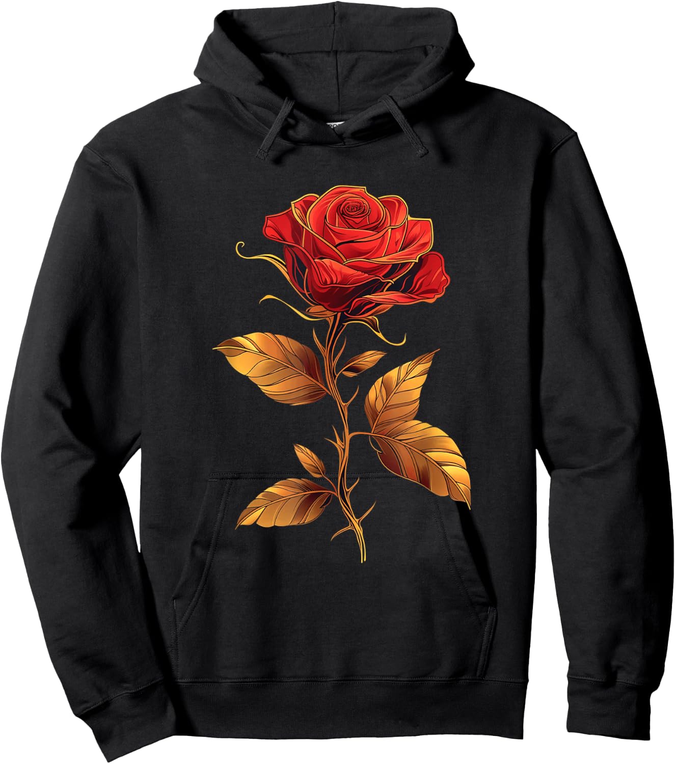 Deep Red Rose Black And Gold Graphic Men Women Hoodie - Hoodie | Black
