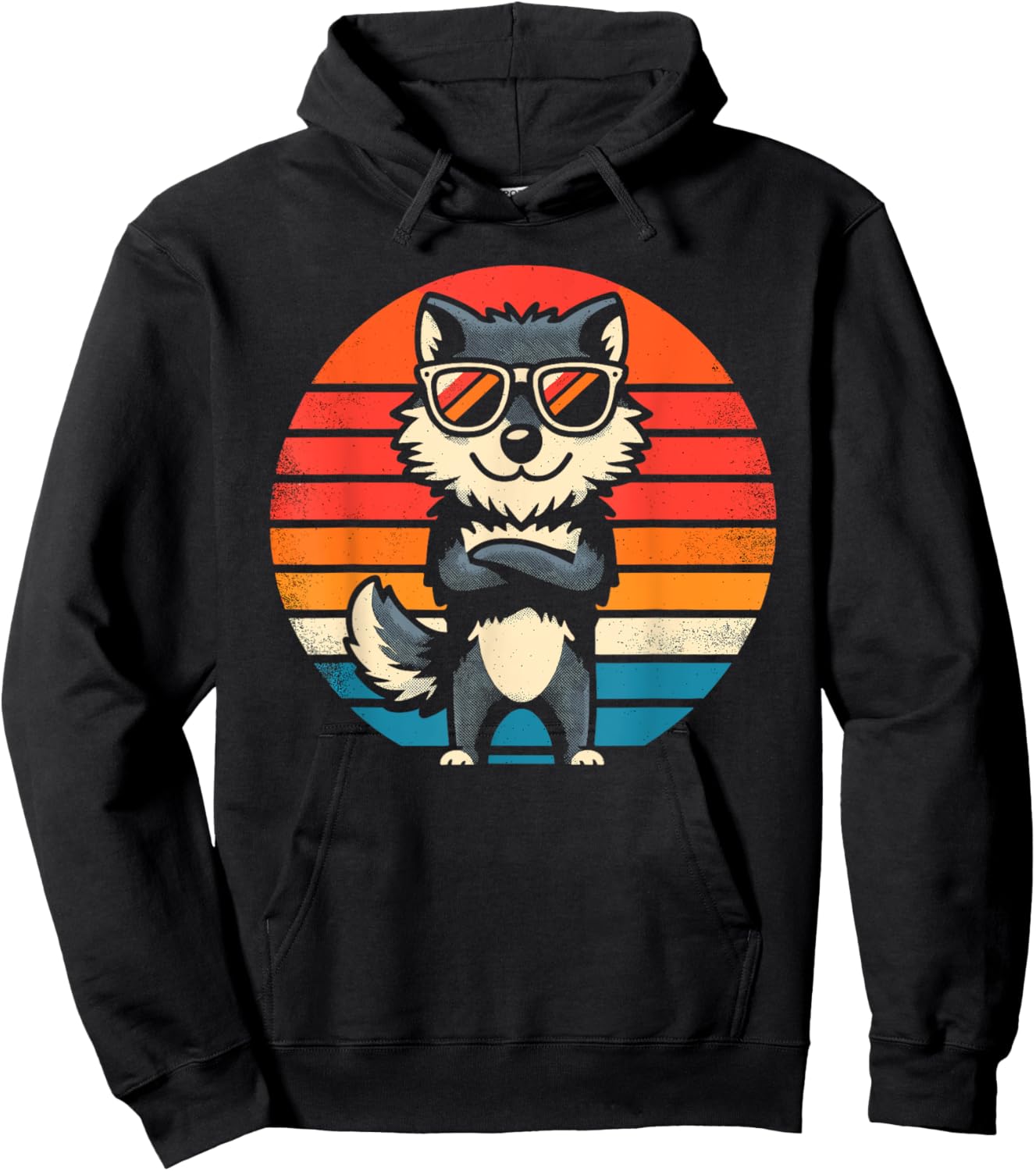 Cool Retro Wolf in Sunglasses 70s 80s 90s Novelty Funny Wolf Hoodie - Hoodie | Black