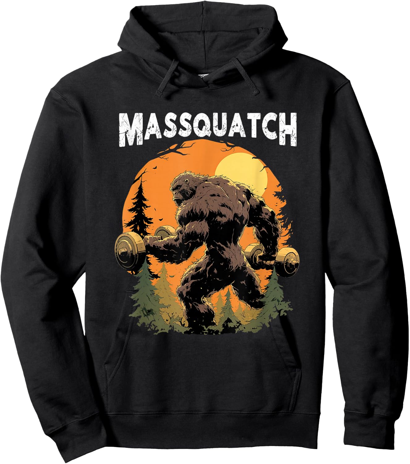 Hairy Animal Workout Merch Bigfoot Massquatch Funny Sasquatch Workout Gym Weightlifter Hoodie - Hoodie | Black