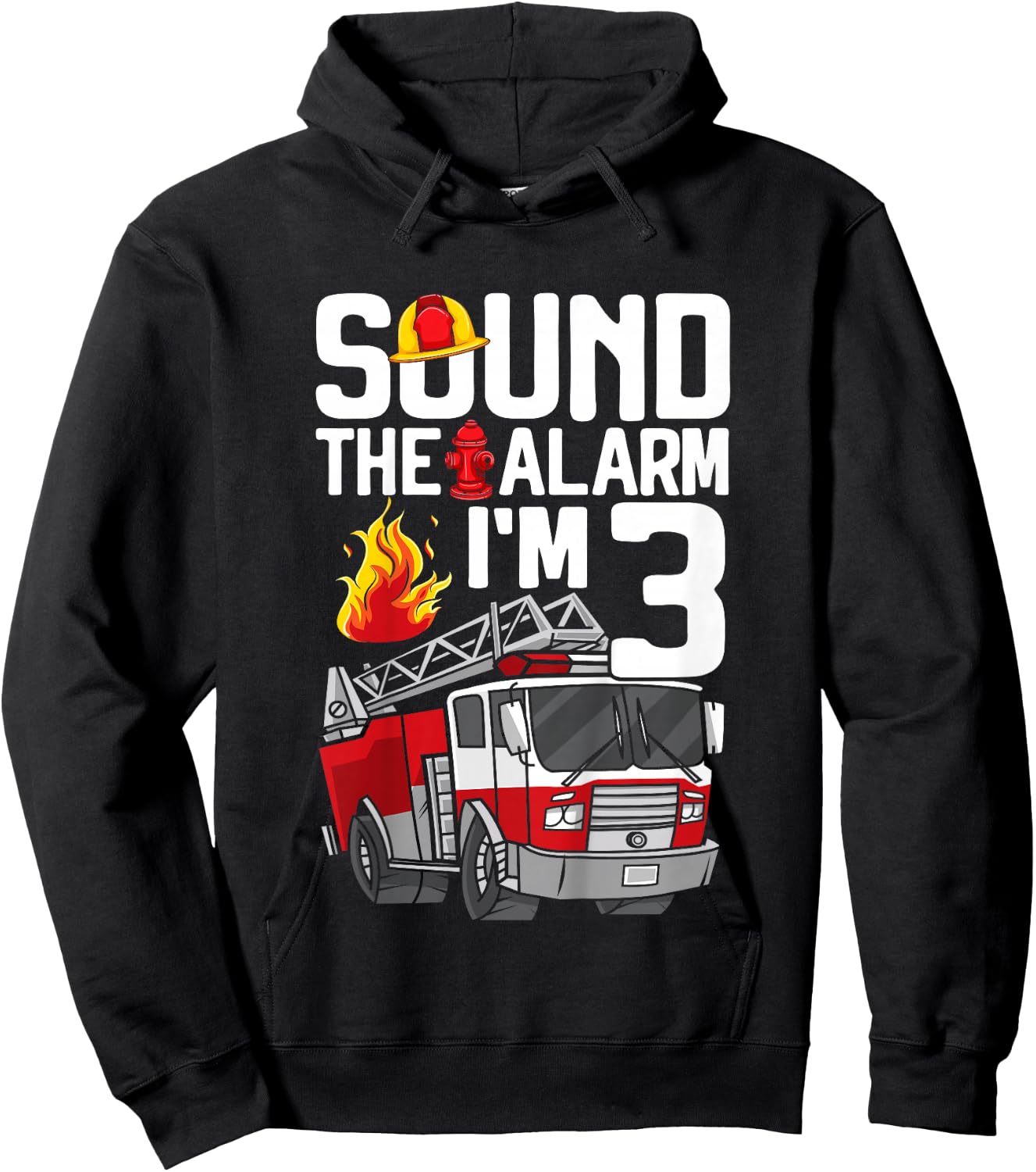 Kids 3 Years Old Firefighter 3rd Birthday Boy Fire Truck Toddler Hoodie - Hoodie | Black