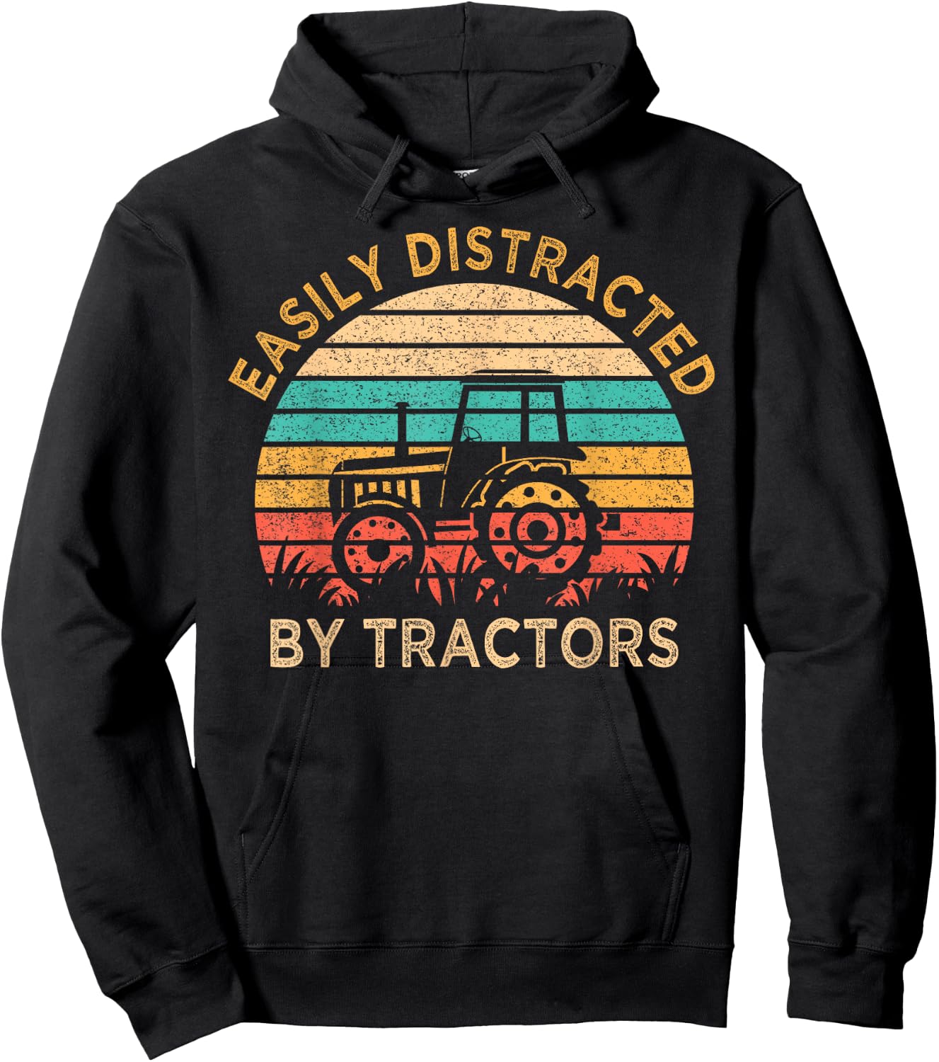 Vintage Easily Distracted By Tractors Funny Farming Hoodie - Hoodie | Black
