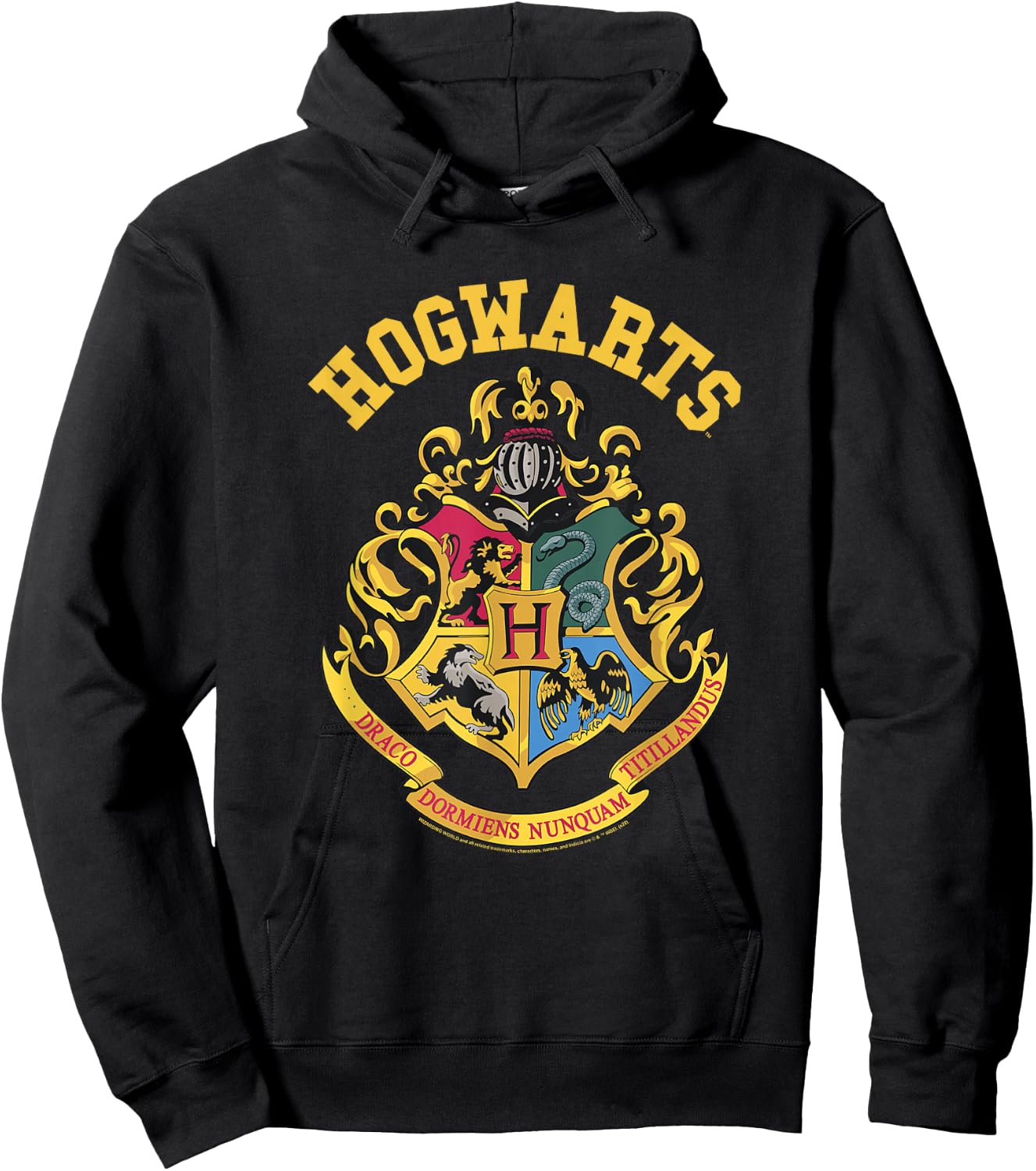 Popfunk Harry Potter Hogwarts Logo - Men's -Adults Black Small Classic Fit Short Sleeve Cotton 65% Polyester 35% Hoodie - Hoodie | Black