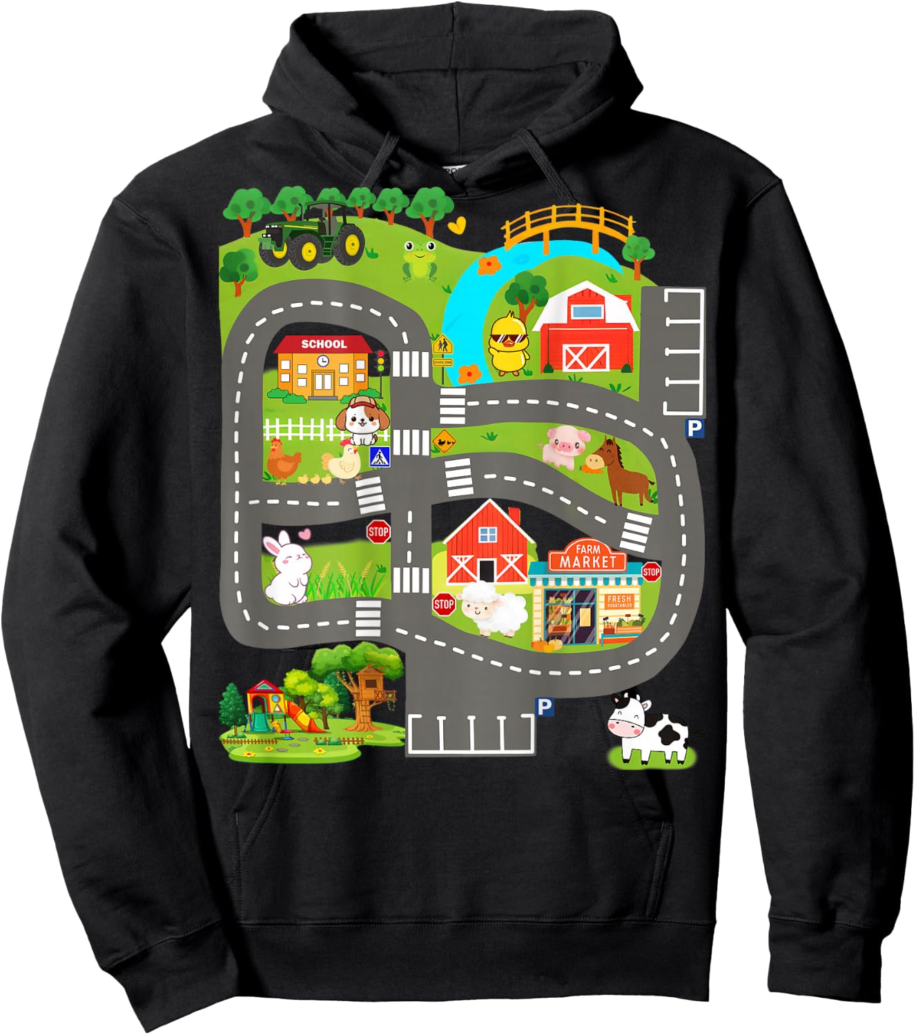 Kids Play Cars on Dad's Back Farm Animals Father's Day Race Hoodie - Hoodie | Black