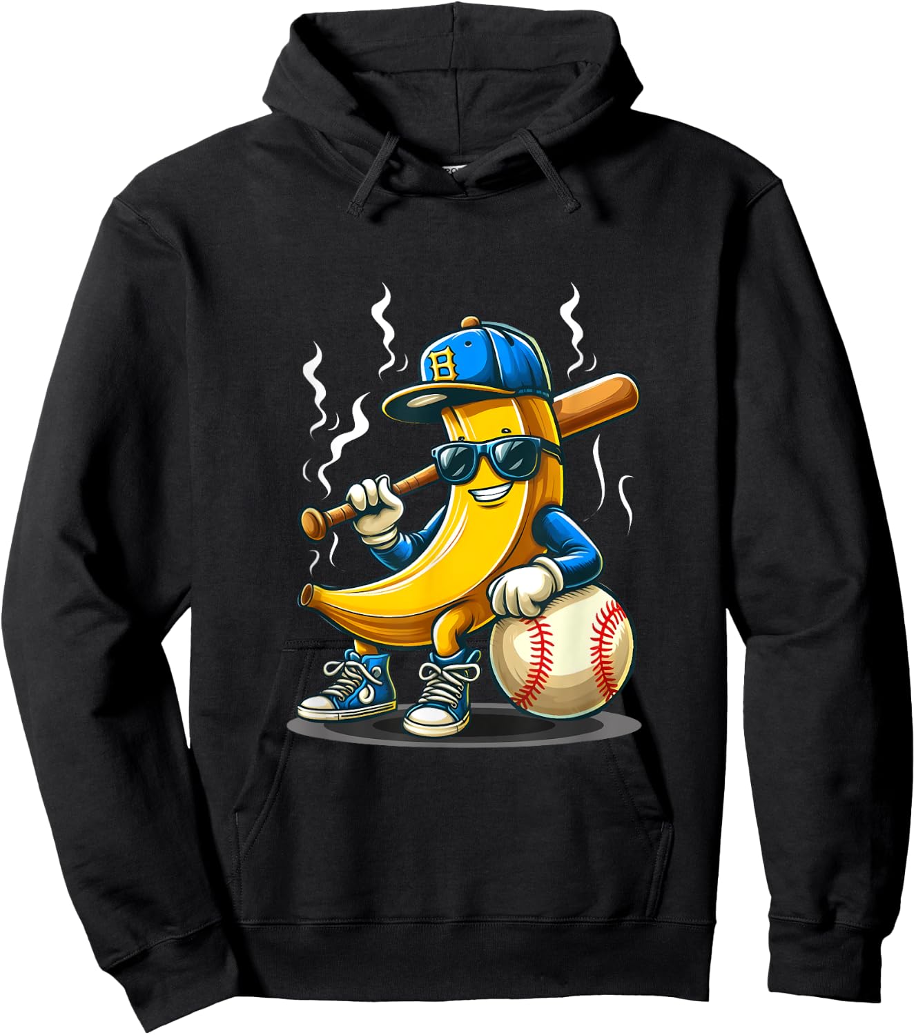 Banana Wearing Sunglasses Hat Playing Baseball Player Fruit Hoodie - Hoodie | Black