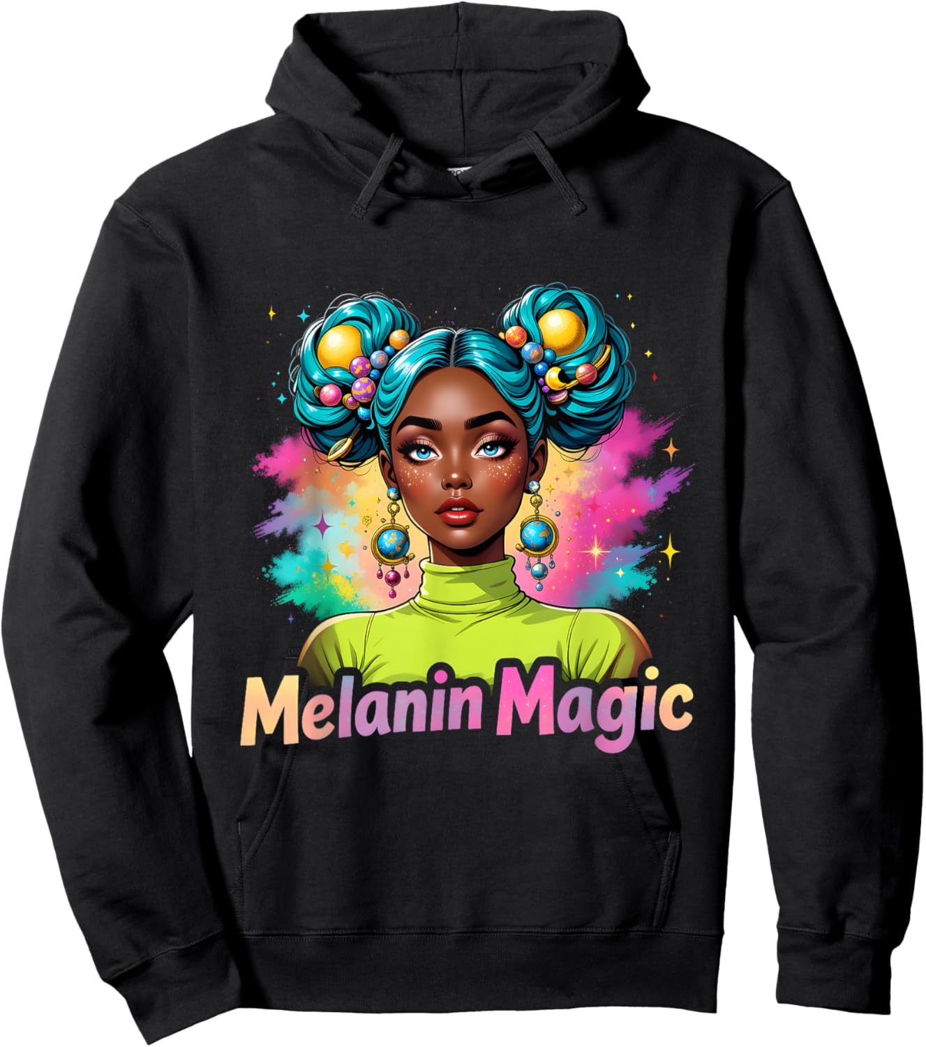 Retro Melanin Magic Colorful Empowerment Black Woman Design Hoodie - Hoodie | Black
