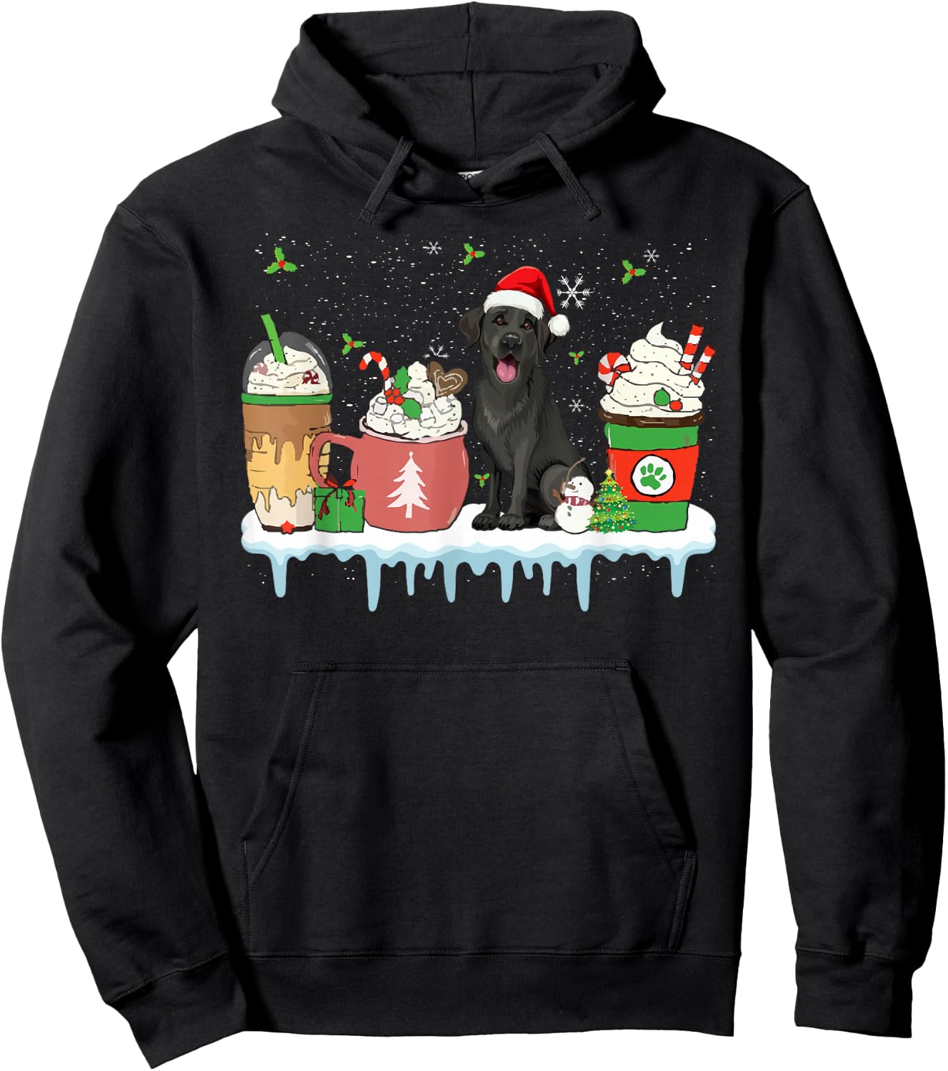 Black Lab Coffee Latte Winter Christmas Dog Mom Holiday Hoodie - Hoodie | Black