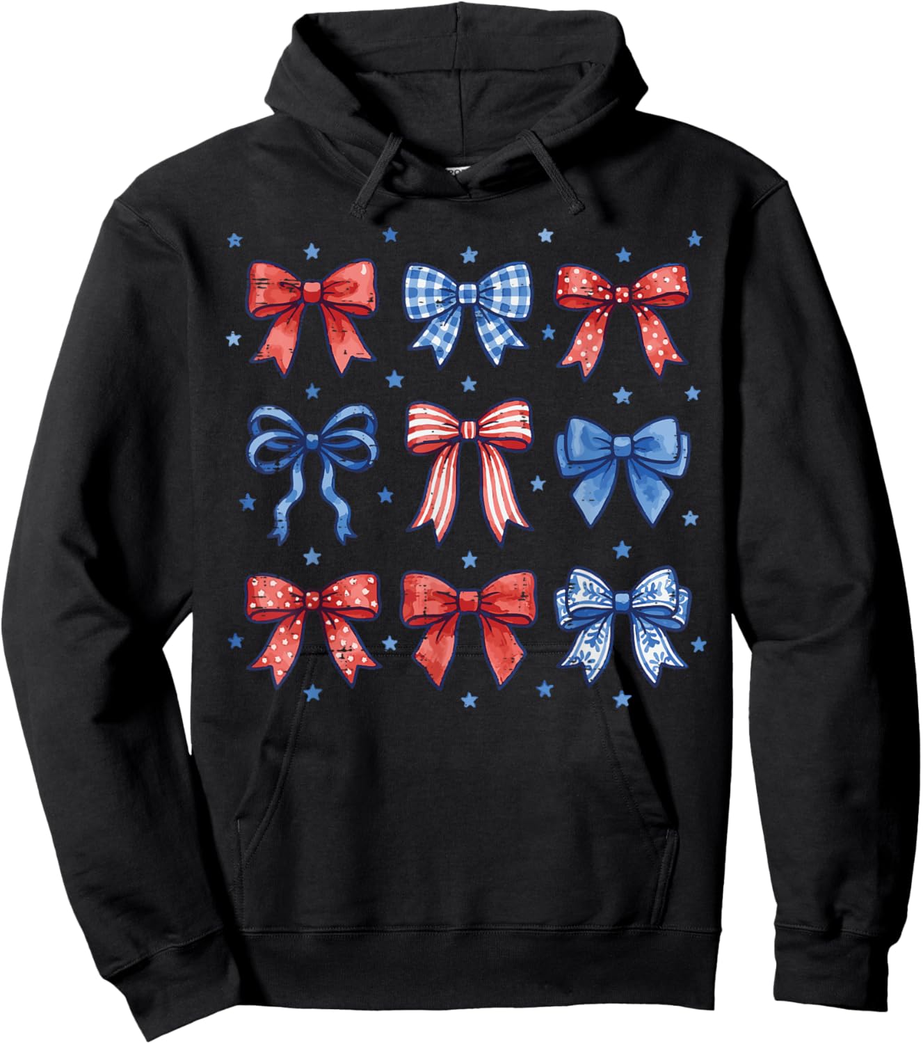 4th of July Bow Coquette Stars Stripes Girls Kids Toddler Hoodie - Hoodie | Black