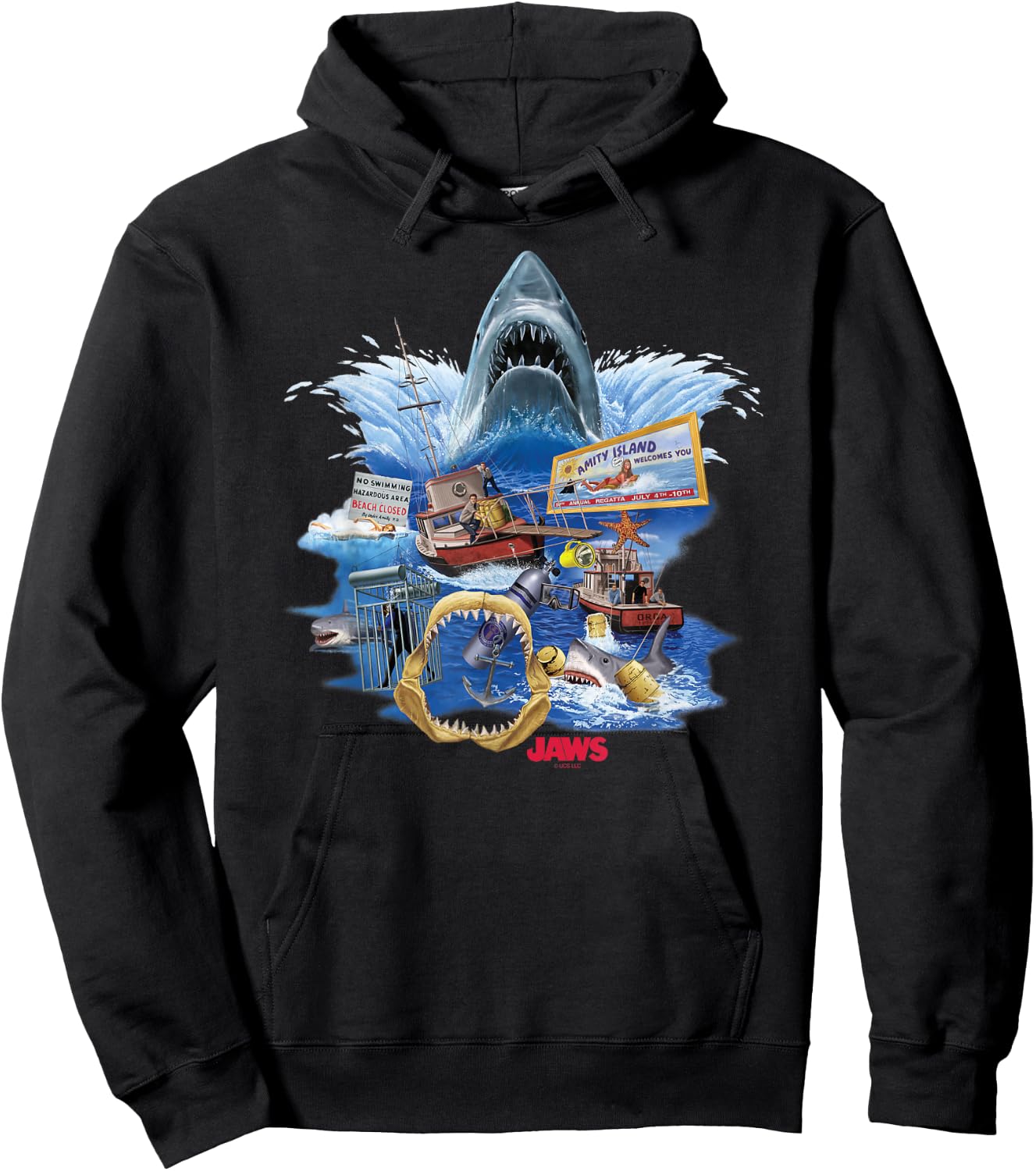 Jaws Poster Collage , Small, Black Hoodie - Hoodie | Black