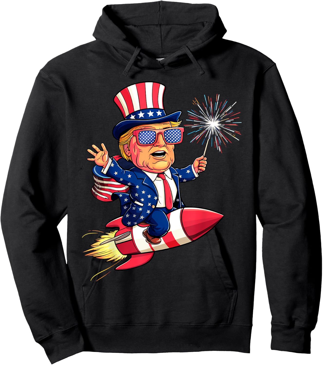 Donald TRUMP 2024 Happy 4th Of July Trump American Flag Women Men Hoodie - Hoodie | Black
