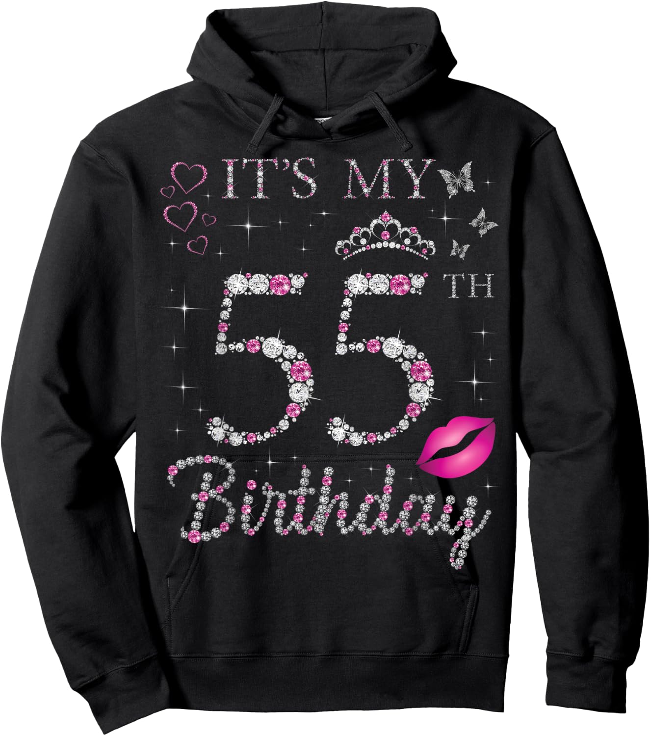 It's My 55th Birthday 55 Years Old Woman Queen Bday Party Hoodie - Hoodie | Black