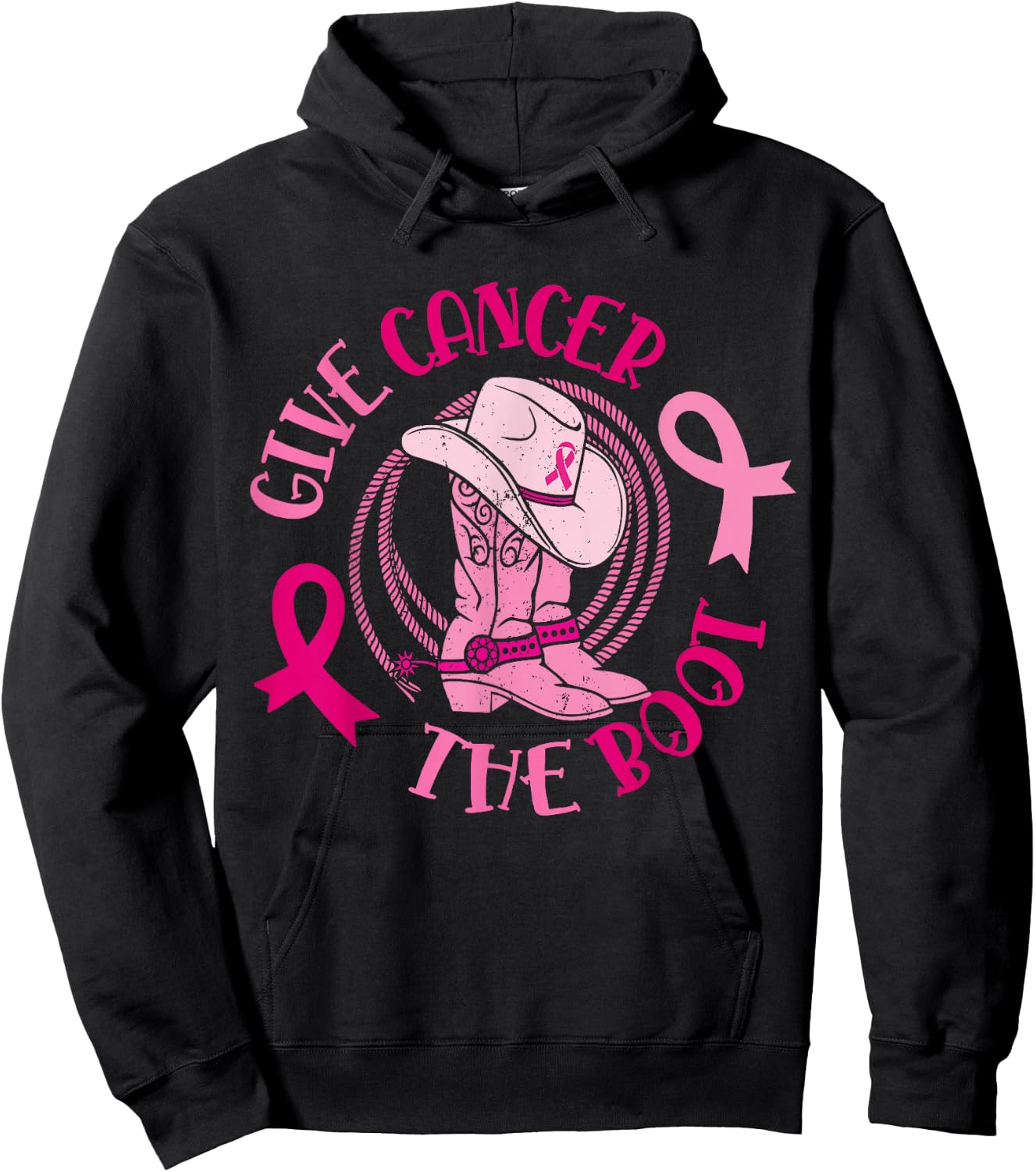 Give Cancer Boot Breast Cancer Awareness Gift Hoodie - Hoodie | Black