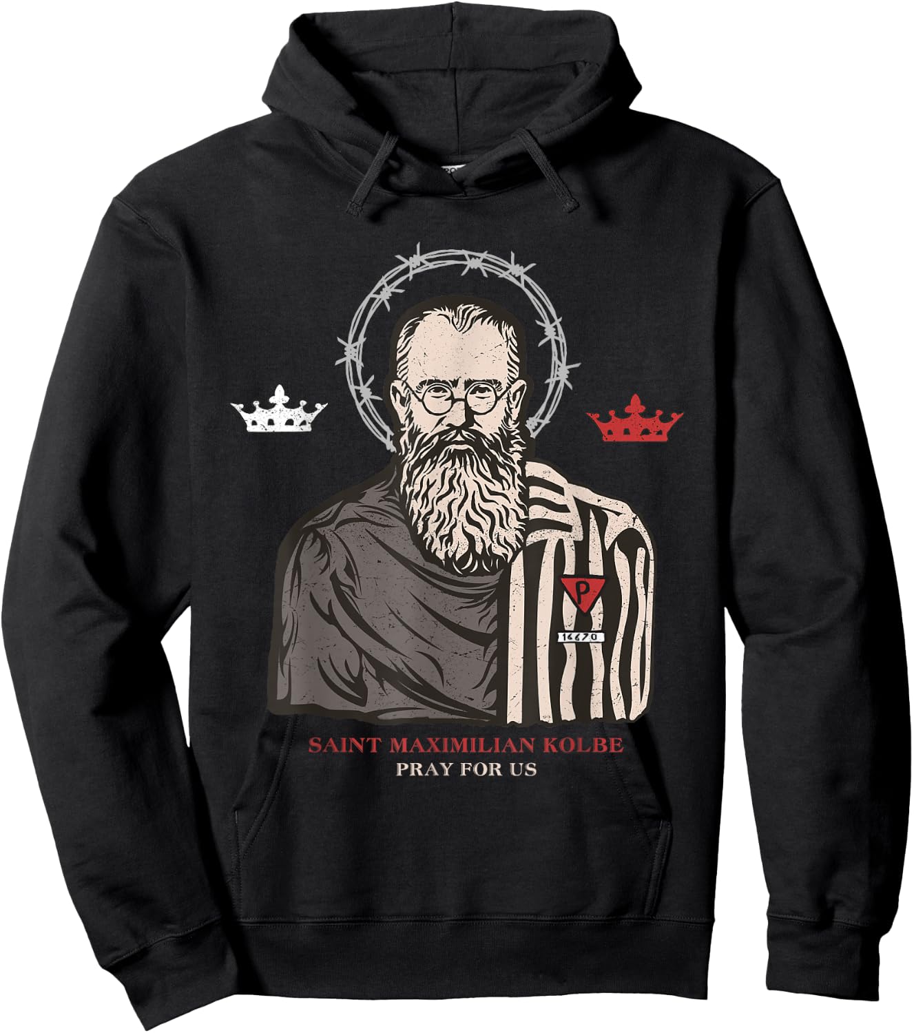 St Maximilian Kolbe Two Crowns Catholic Saint Hoodie - Hoodie | Black