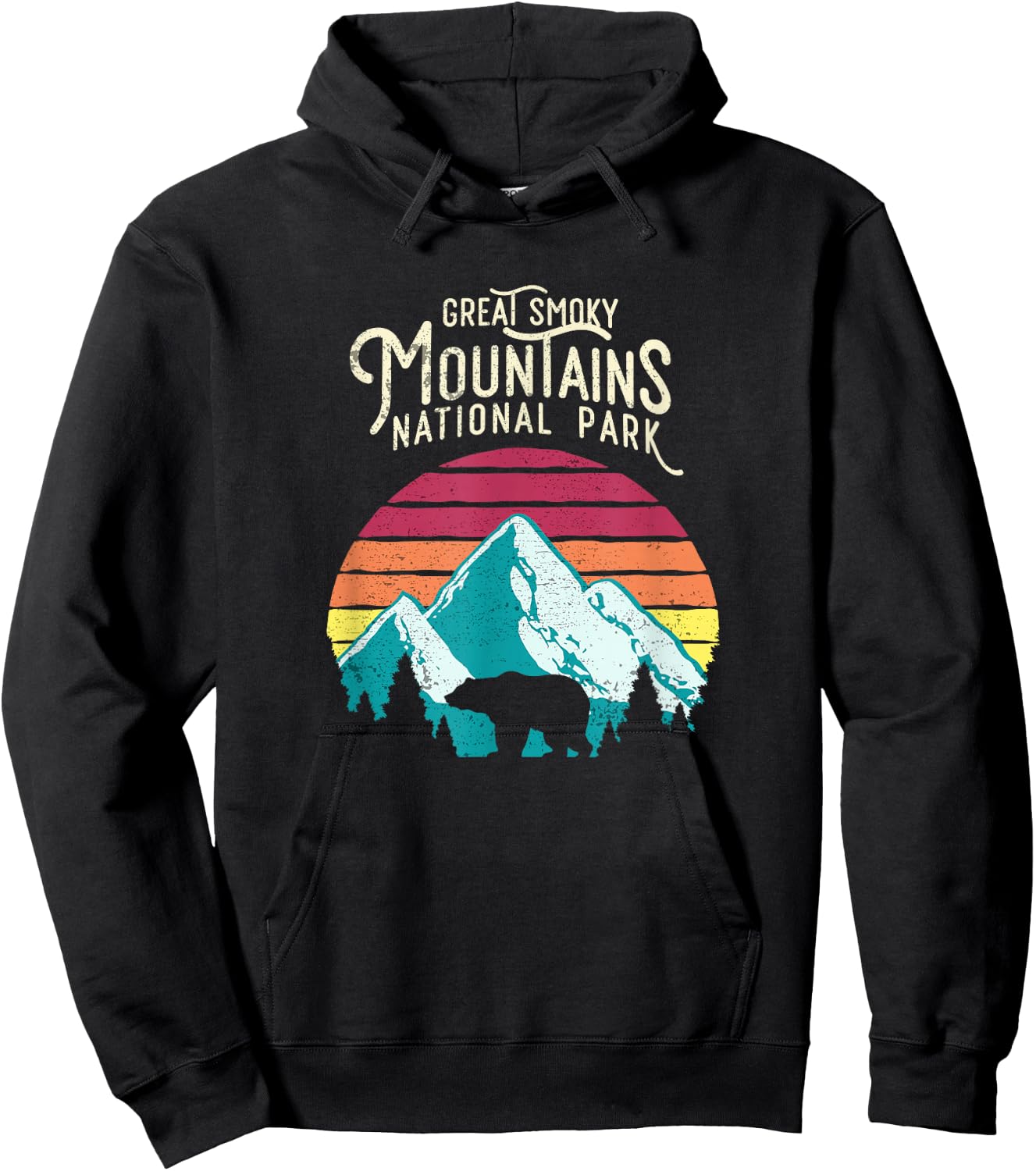 Vintage Great Smoky Mountains National Park Bear T Shirt Hoodie - Hoodie | Black