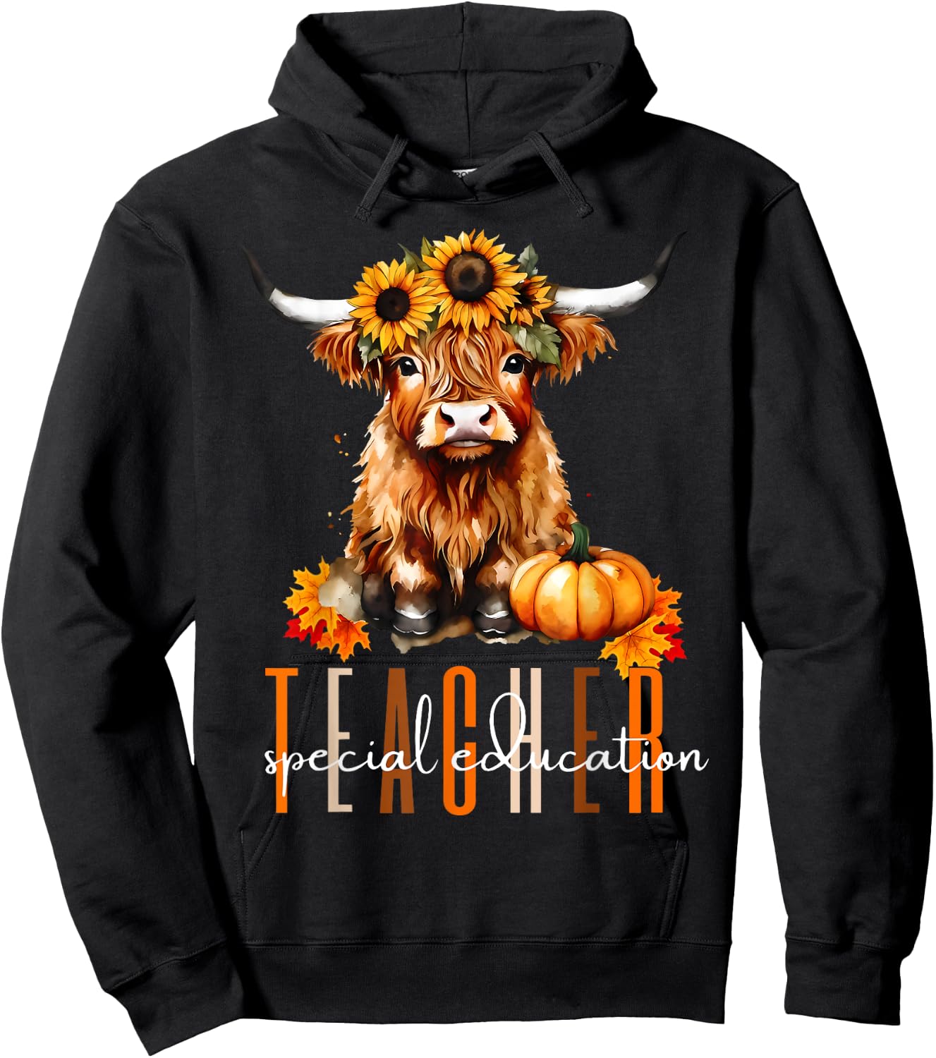 Fall Highland Cow Special Education Teacher Halloween Autumn Women Hoodie - Hoodie | Black