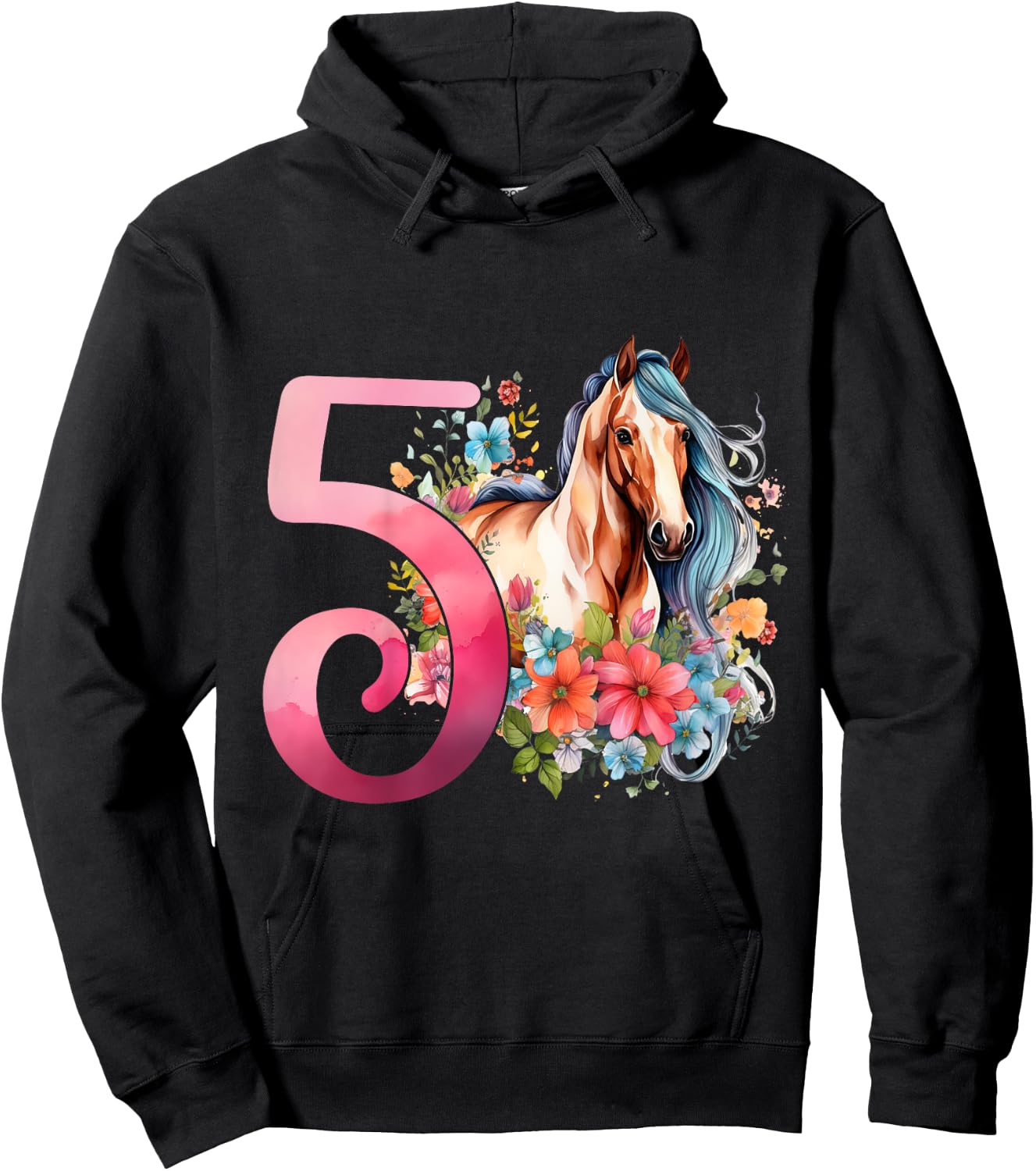 5th Birthday Horse Girl 5 Years Five Finally 5 Birthday Hoodie - Hoodie | Black