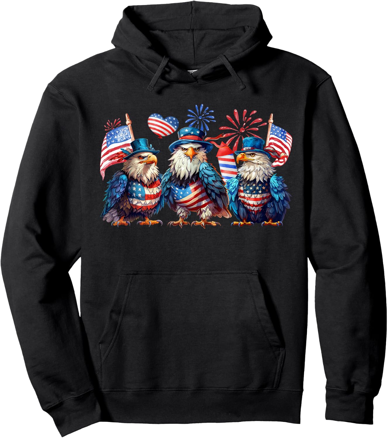 Funny 4th Of July Eagle Patriotic USA American Flag Hoodie - Hoodie | Black