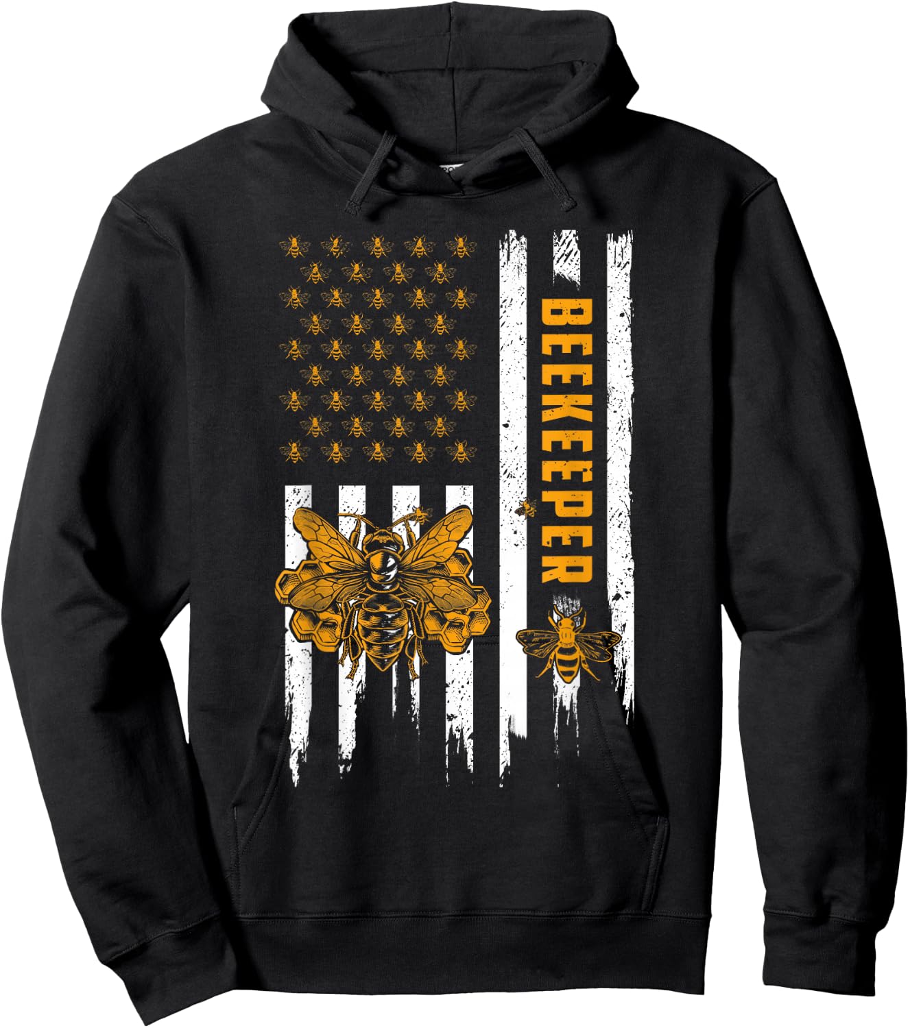Beekeeping American Flag Honeycomb Honey Bees Beekeeper Hoodie - Hoodie | Black