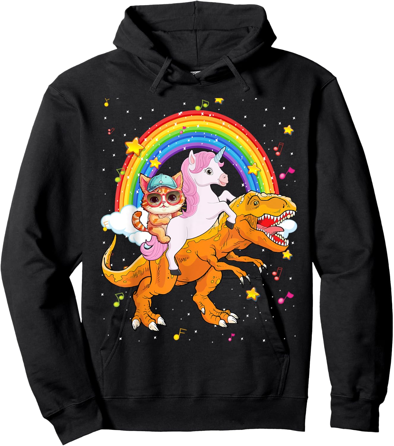 Cat Unicorn Riding Dinosaur T rex Kitten Lover Space Galaxy Hoodie - Hoodie | Black