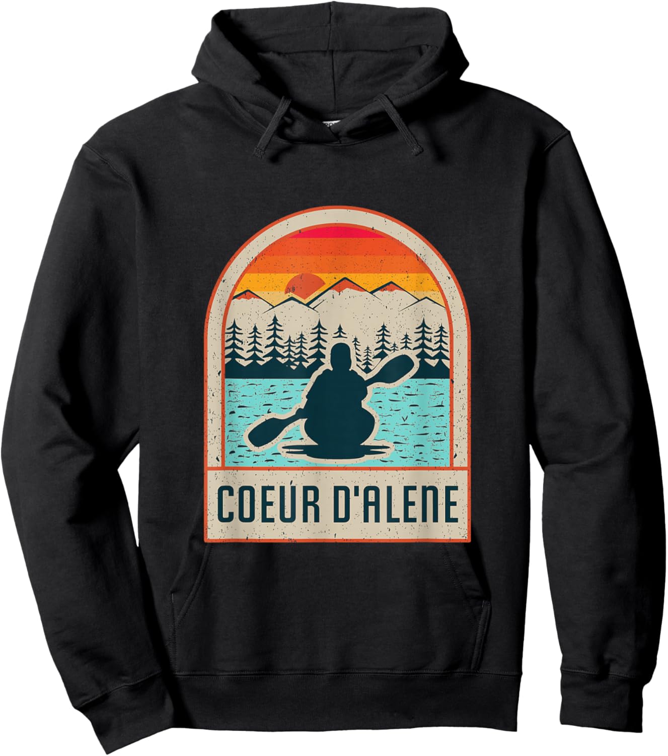 Vintage Sunset Lake Coeur d'Alene Idaho Kayaking Paddle Hoodie - Hoodie | Black
