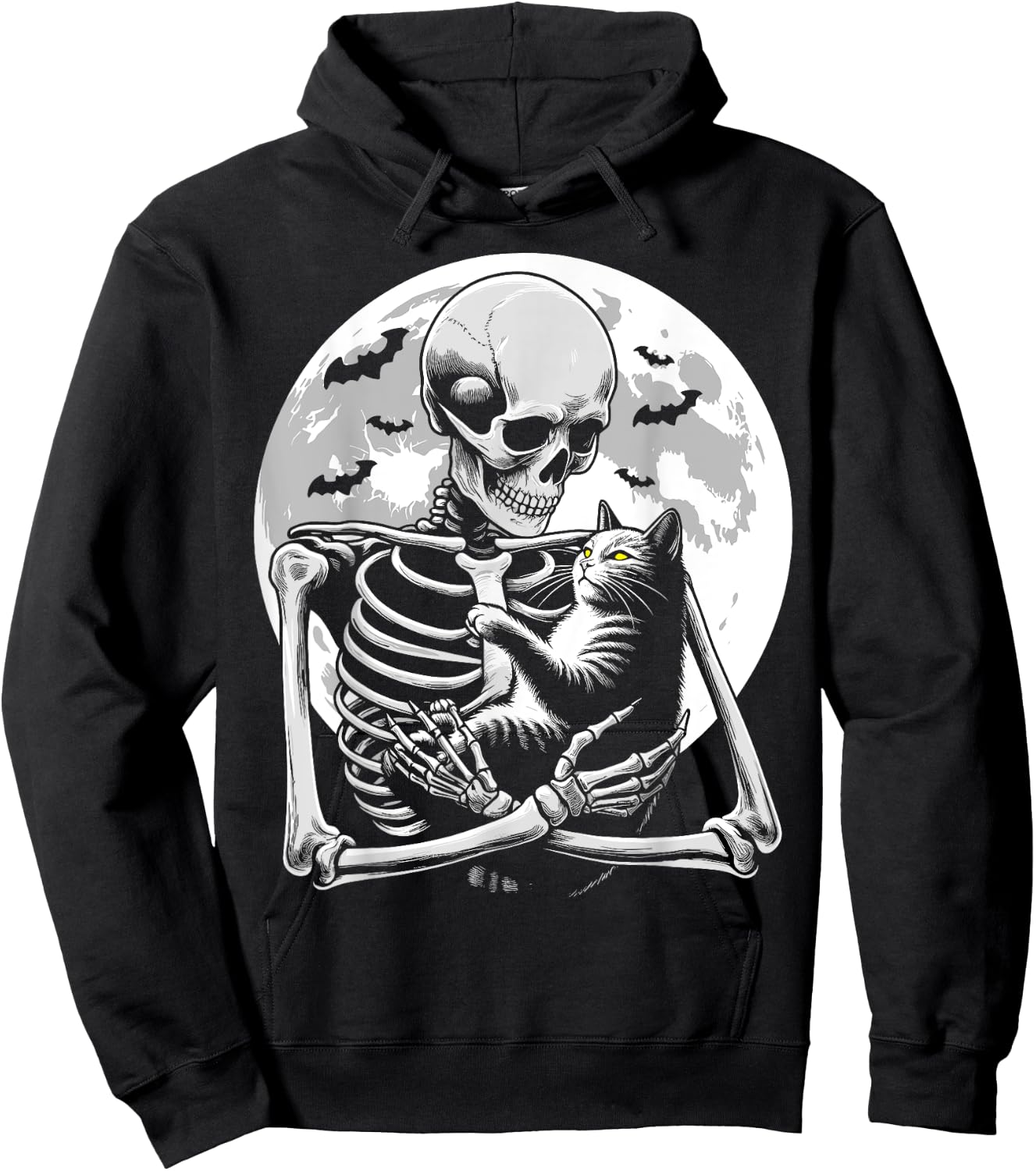 Cat skeleton Halloween skull skeleton holding cat Kitty moon Men Women Kids Hoodie - Hoodie | Black