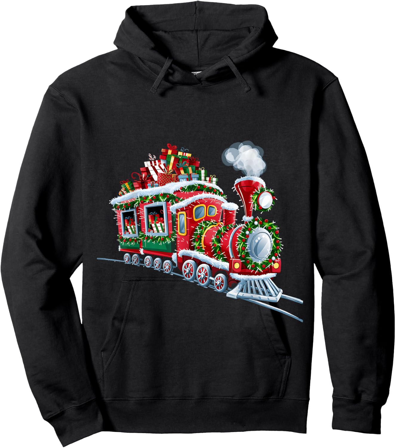 Christmas Train with Presents and Festive Decorations Hoodie - Hoodie | Black