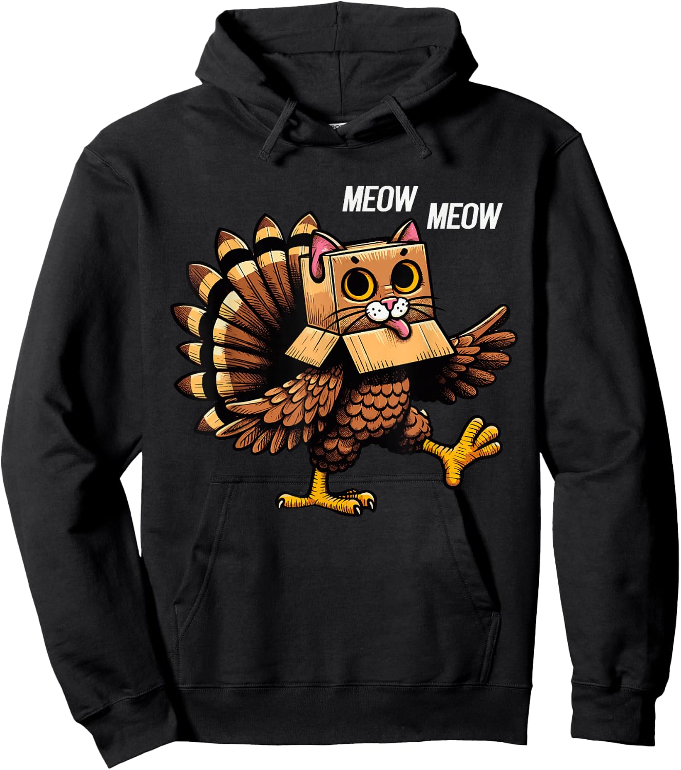 Thanksgiving Cat Meow Funny Men Women Thanksgiving Hoodie - Hoodie | Black