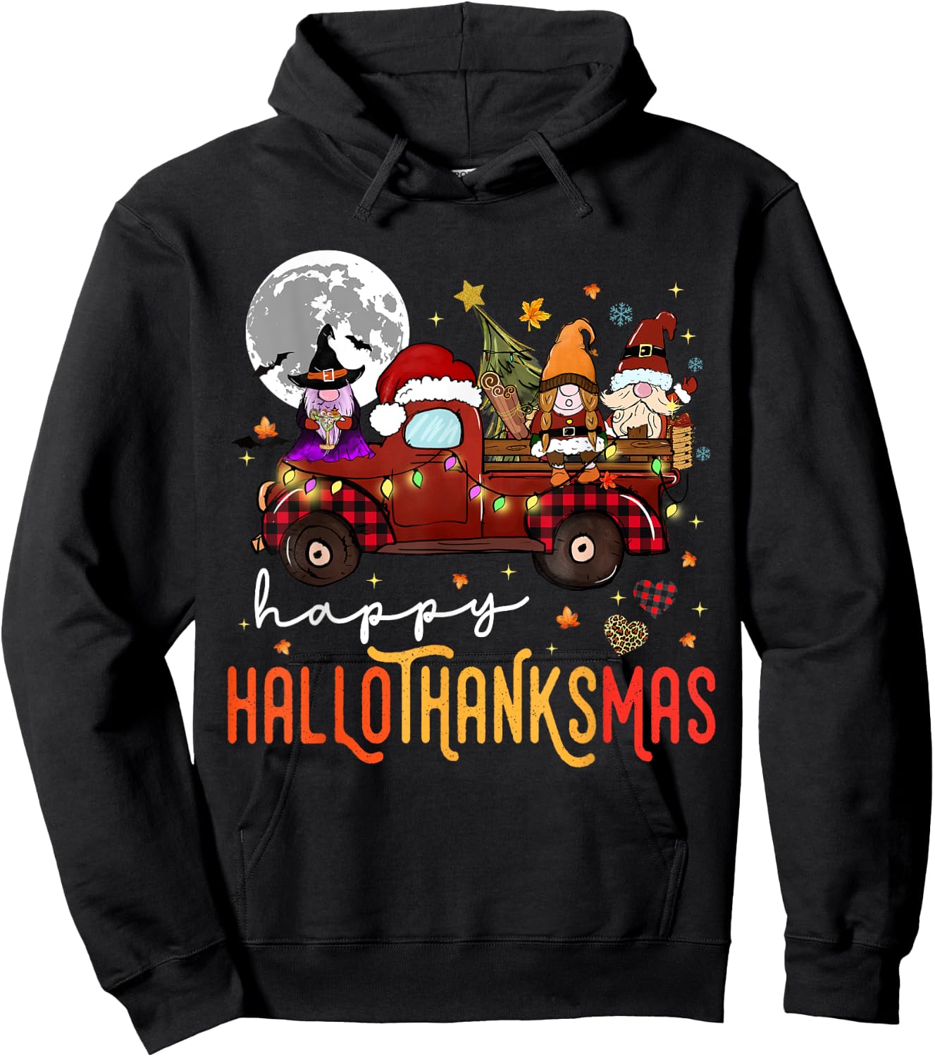 Funny Hallowthanksmas Gnome Christmas Hoodie - Hoodie | Black