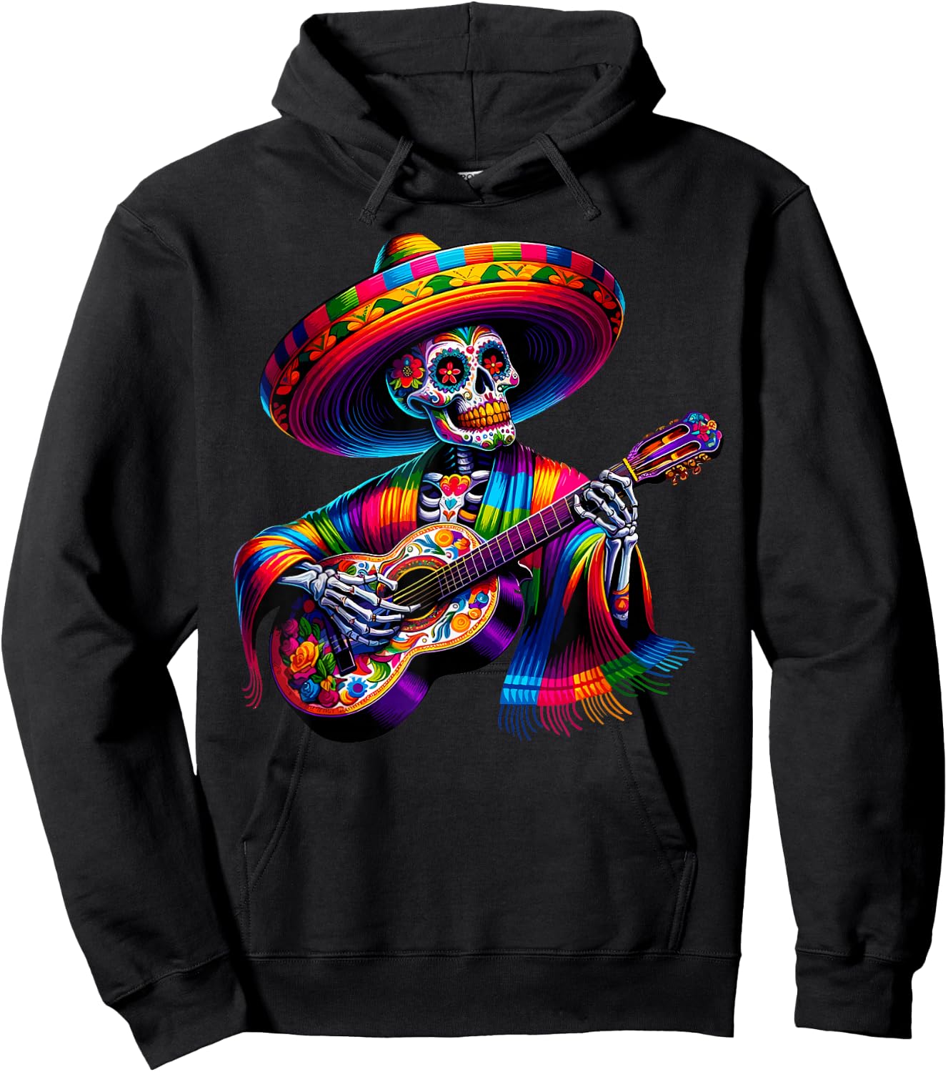 Funny Cinco De Mayo Skeleton Skull Fiesta Sombreros Guitar Hoodie - Hoodie | Black