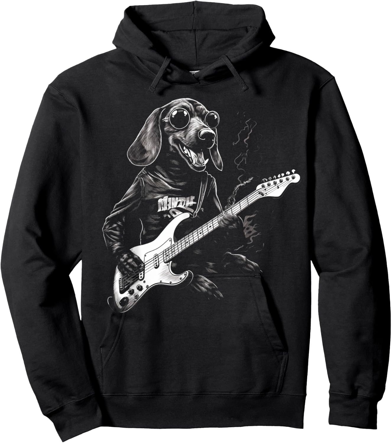 Dachshund Playing Guitar Funny Music Lover Dog Design Hoodie - Hoodie | Black