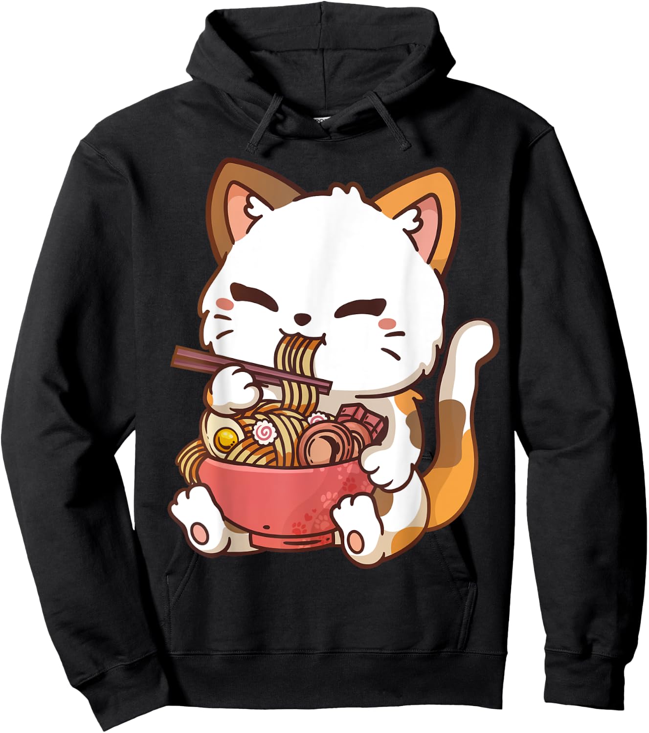 Ramen Cat Anime Kawaii Cat Eating Ramen Hoodie - Hoodie | Black