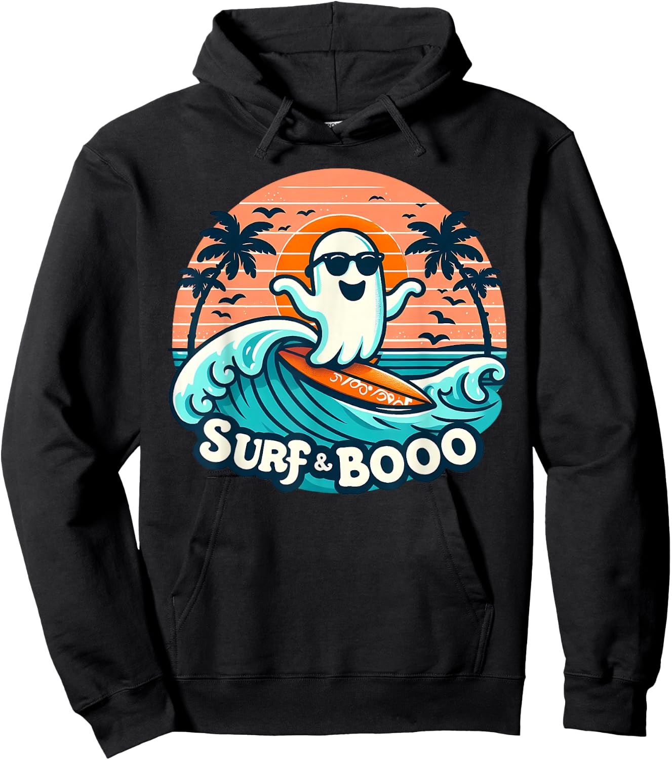 Cool Ghost Costume Surf and Boo Surfing Surfboard Halloween Hoodie - Hoodie | Black